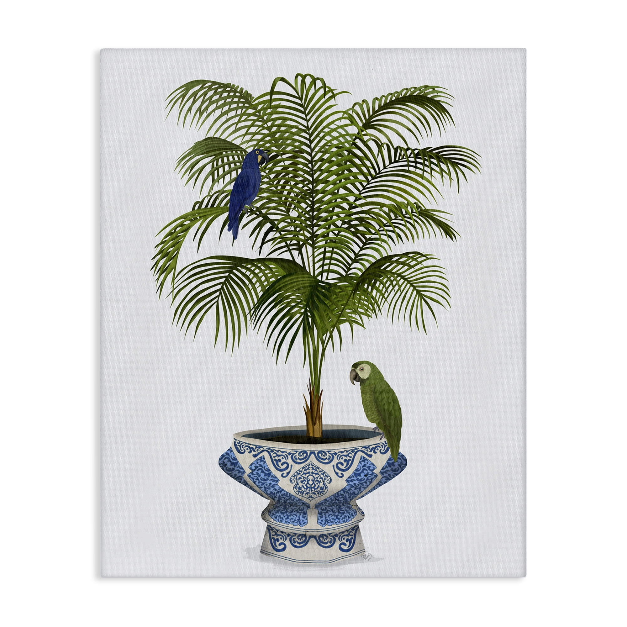 Stupell Industries Parrots on Ornate Planter Botanical & Floral Painting Gallery Wrapped Canvas Art Print Wall Art, 16 x 20