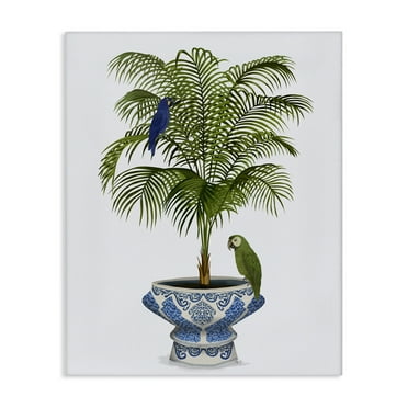 Stupell Industries Parrots on Ornate Planter Botanical & Floral Painting Gallery Wrapped Canvas Art Print Wall Art, 16 x 20