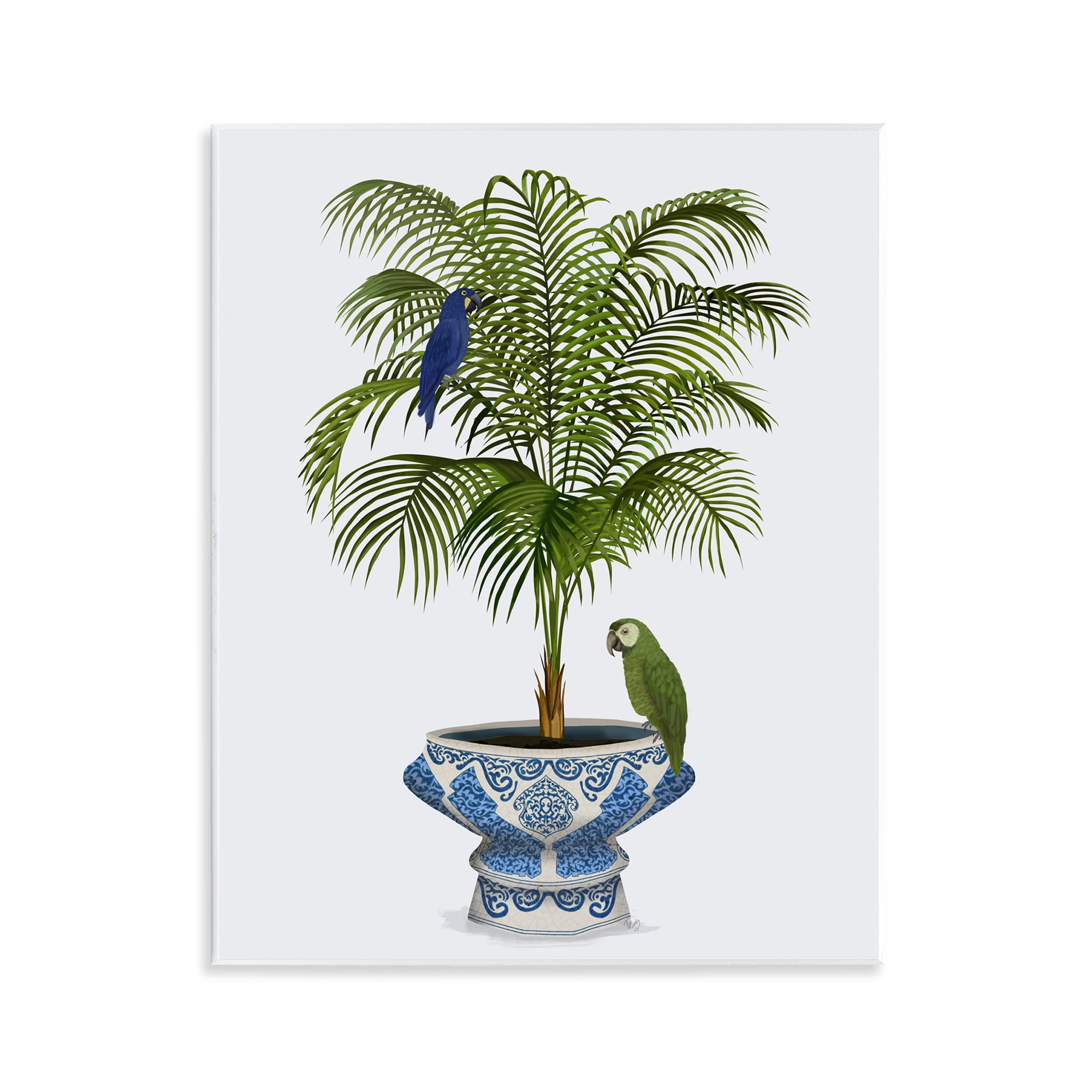 Stupell Industries Parrots on Ornate Planter Botanical & Floral Painting Unframed Art Print Wall Art, 11 x 14