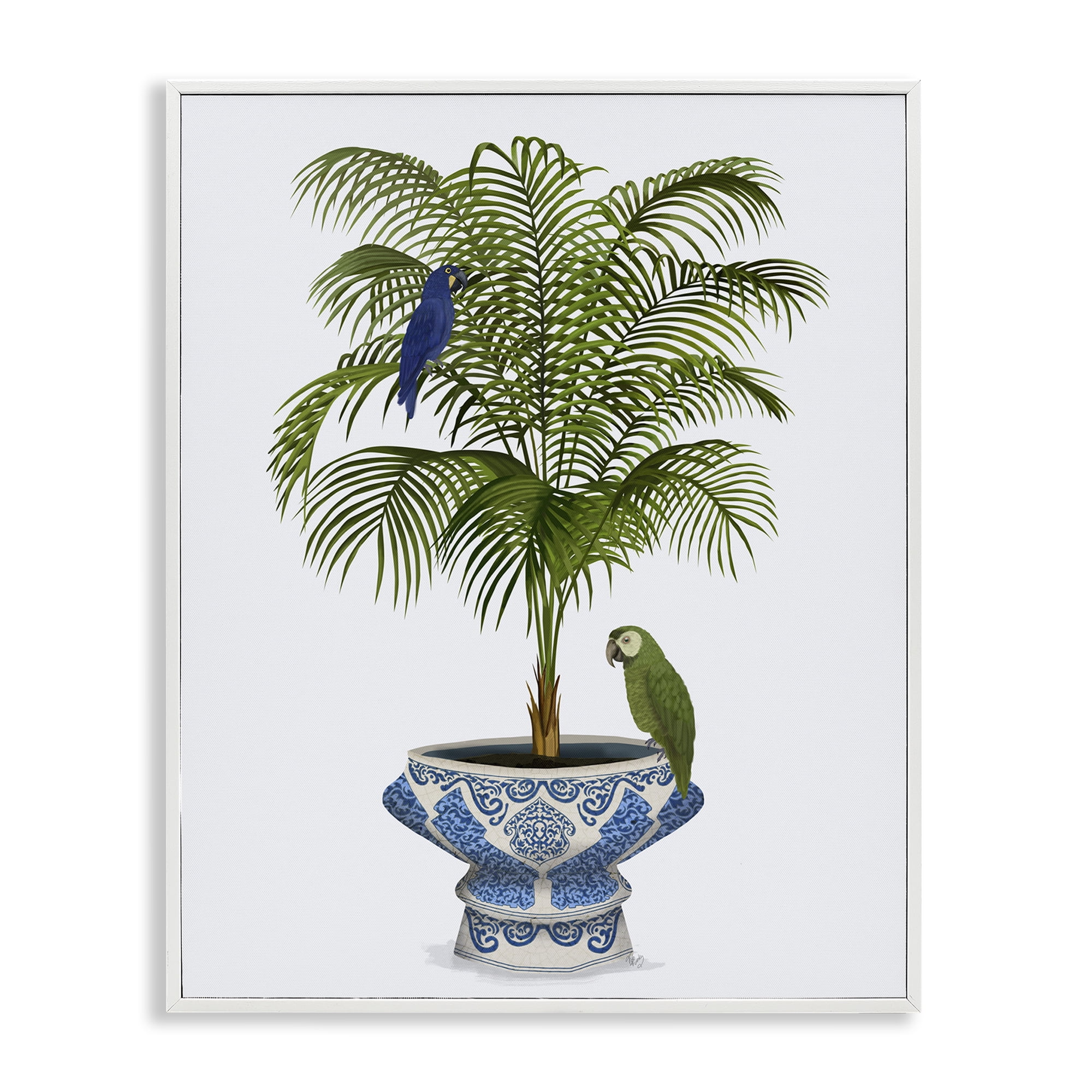 Stupell Industries Parrots on Ornate Planter Botanical & Floral Painting White Framed Art Print Wall Art, 24 x 30