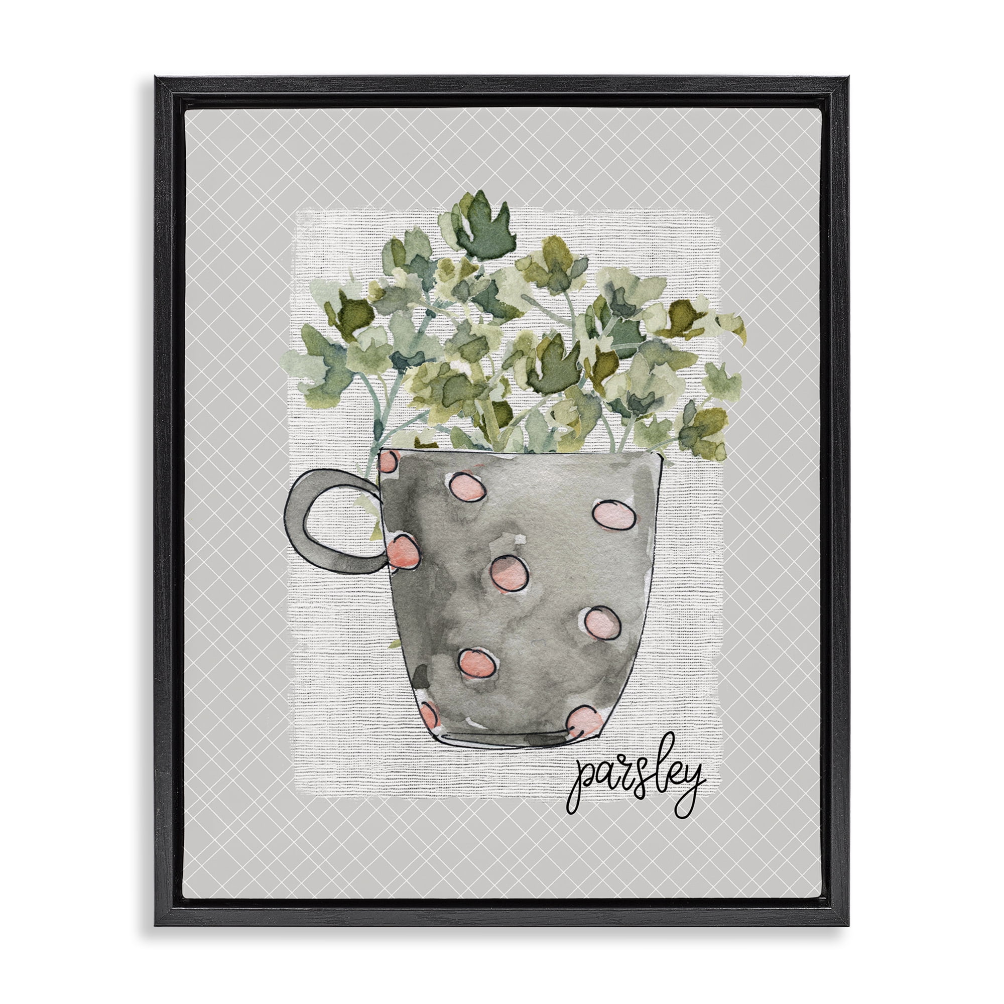 Stupell Industries Parsley Herb Mug Black Framed Floater Canvas Wall Art, design by Livi Finn