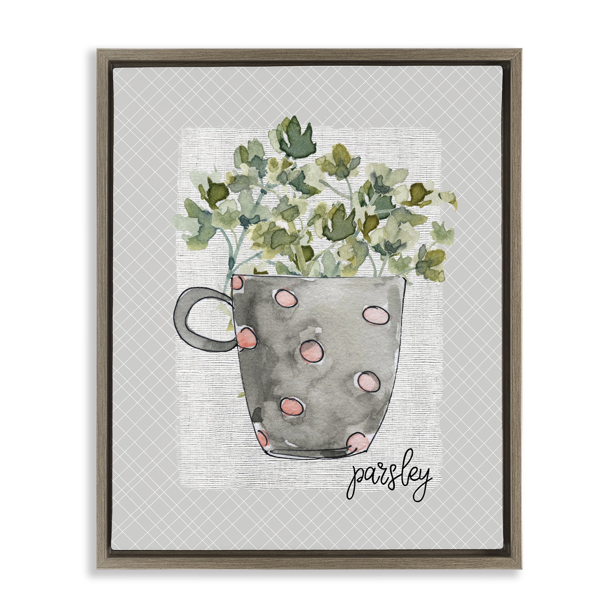 Stupell Industries Parsley Herb Mug Brown Framed Floater Canvas Wall Art, design by Livi Finn