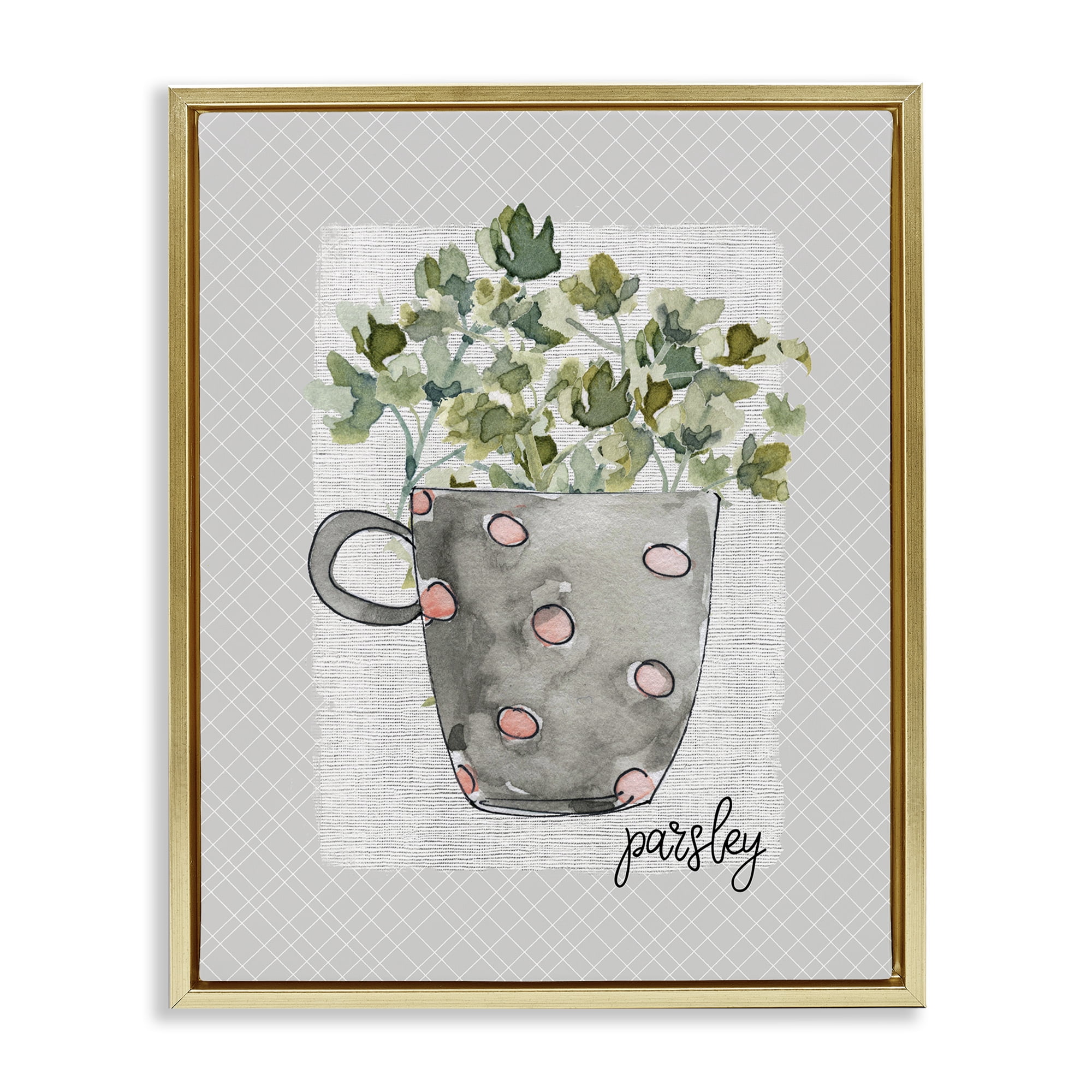 Stupell Industries Parsley Herb Mug Gold Framed Floater Canvas Wall Art, design by Livi Finn