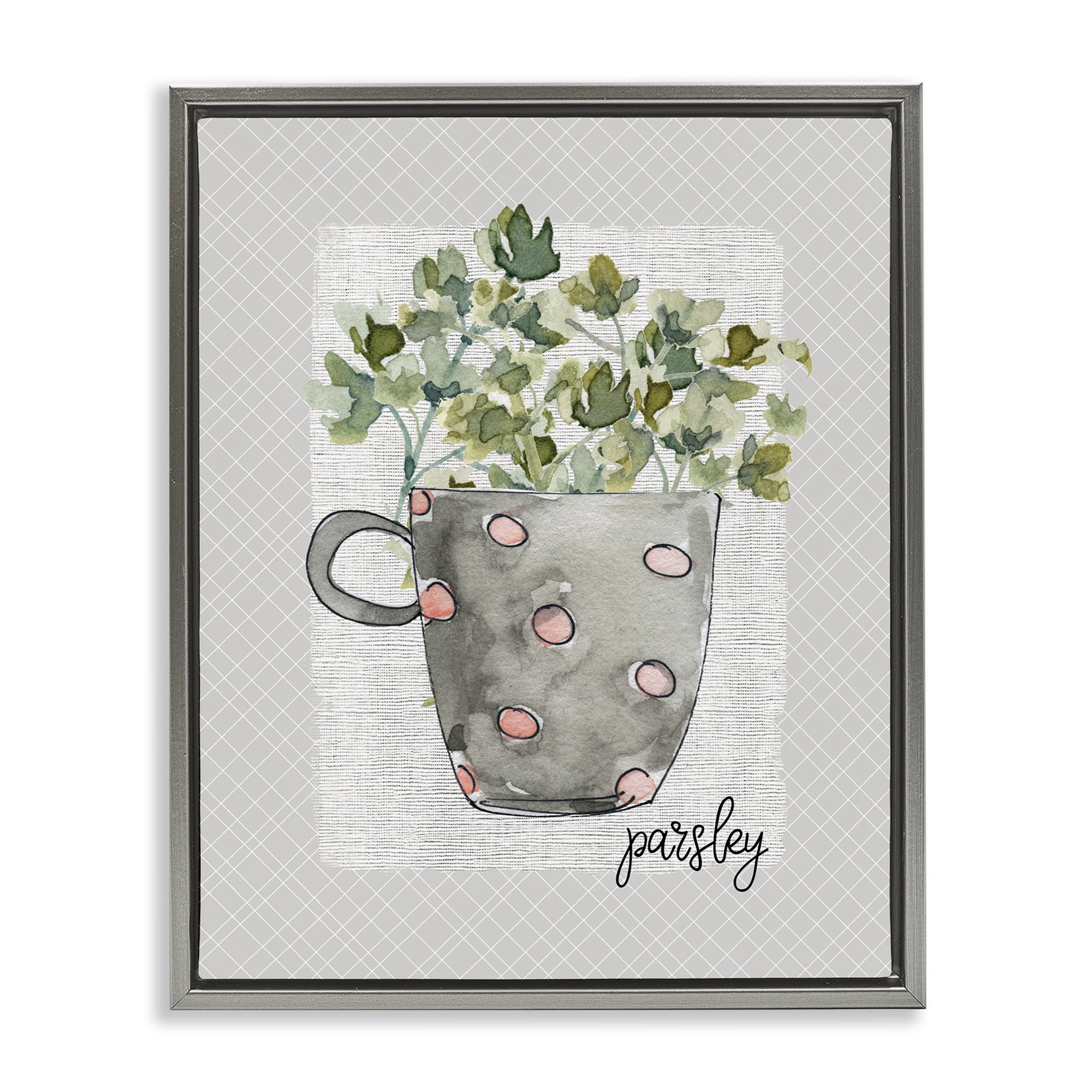 Stupell Industries Parsley Herb Mug Gray Framed Floater Canvas Wall Art, design by Livi Finn