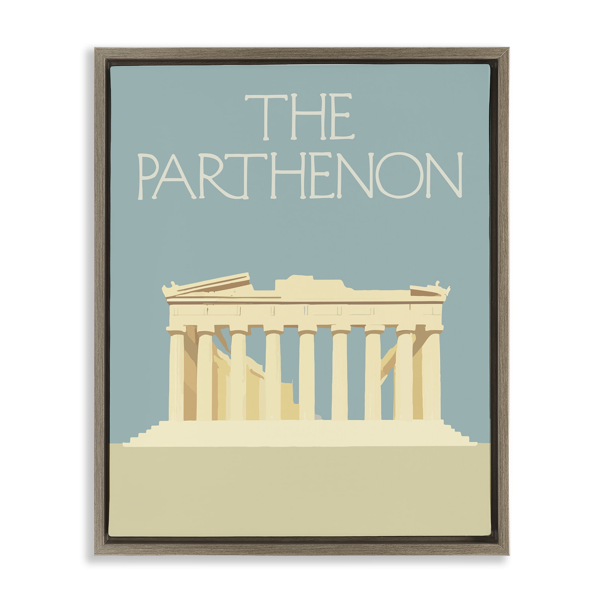 Stupell Industries Parthenon Landmark View Buildings & Architecture Painting Brown Floater Framed Canvas Art Print Wall Art, 25 x 31