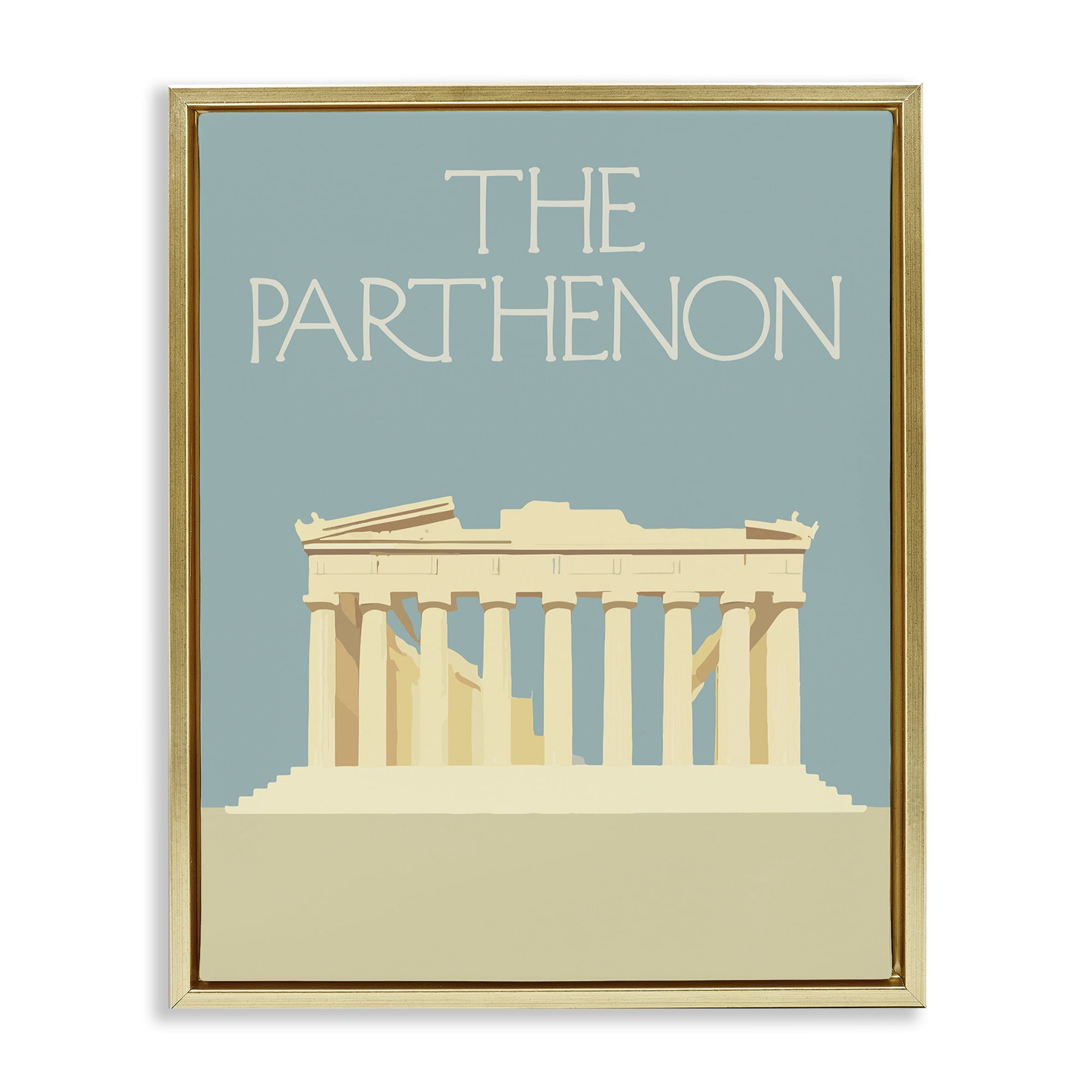Stupell Industries Parthenon Landmark View Buildings & Architecture Painting Gold Floater Framed Canvas Art Print Wall Art, 17 x 21