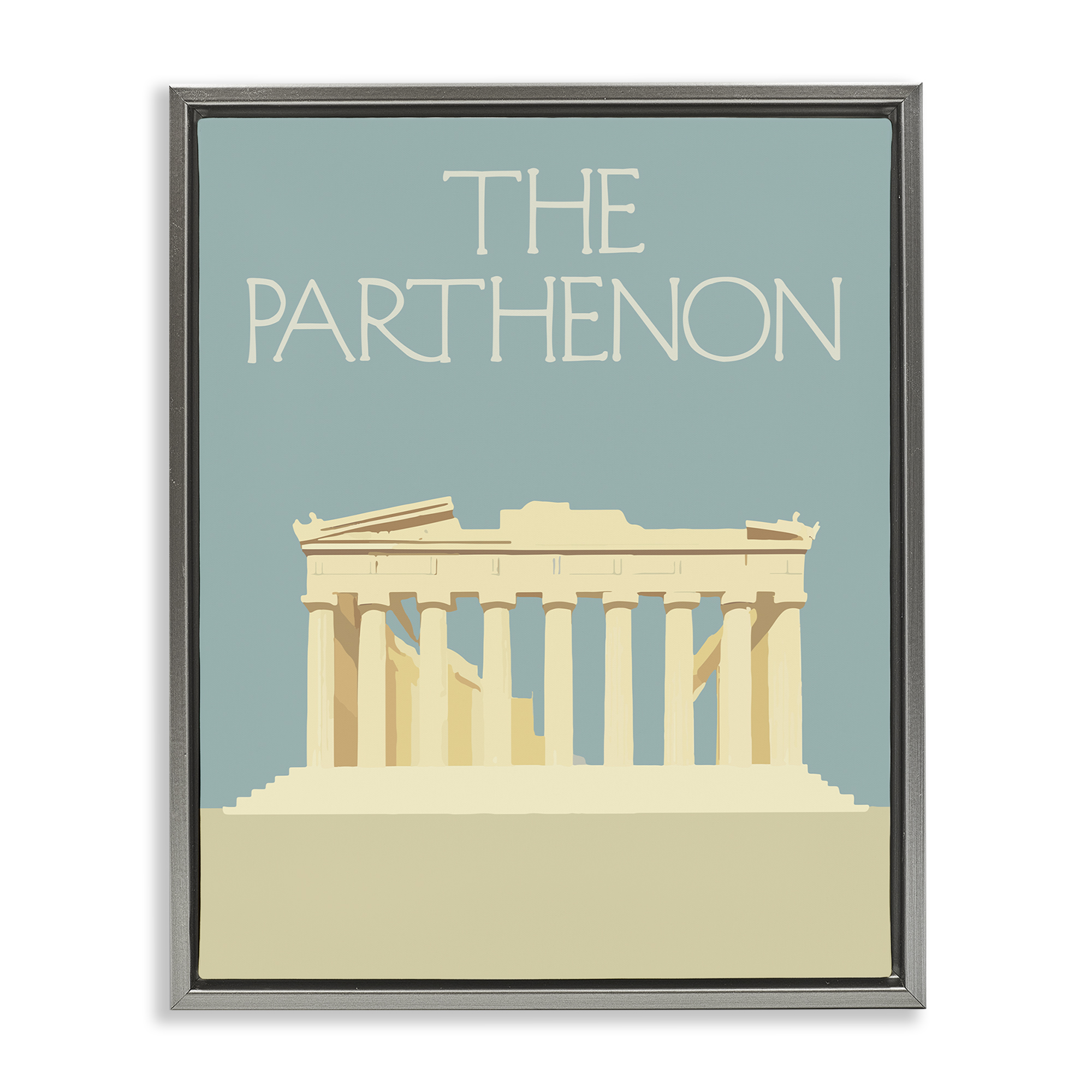 Stupell Industries Parthenon Landmark View Buildings & Architecture Painting Gray Floater Framed Canvas Art Print Wall Art, 17 x 21