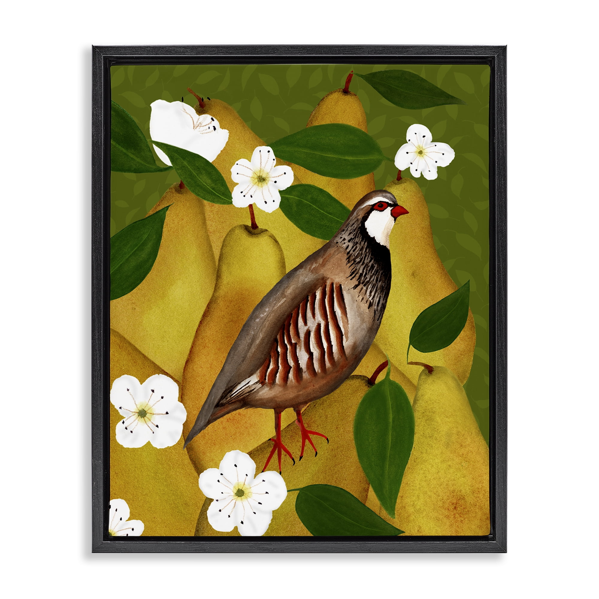 Stupell Industries Partridge Bird & Pears Food & Beverage Painting Black Floater Framed Canvas Art Print Wall Art, 25 x 31