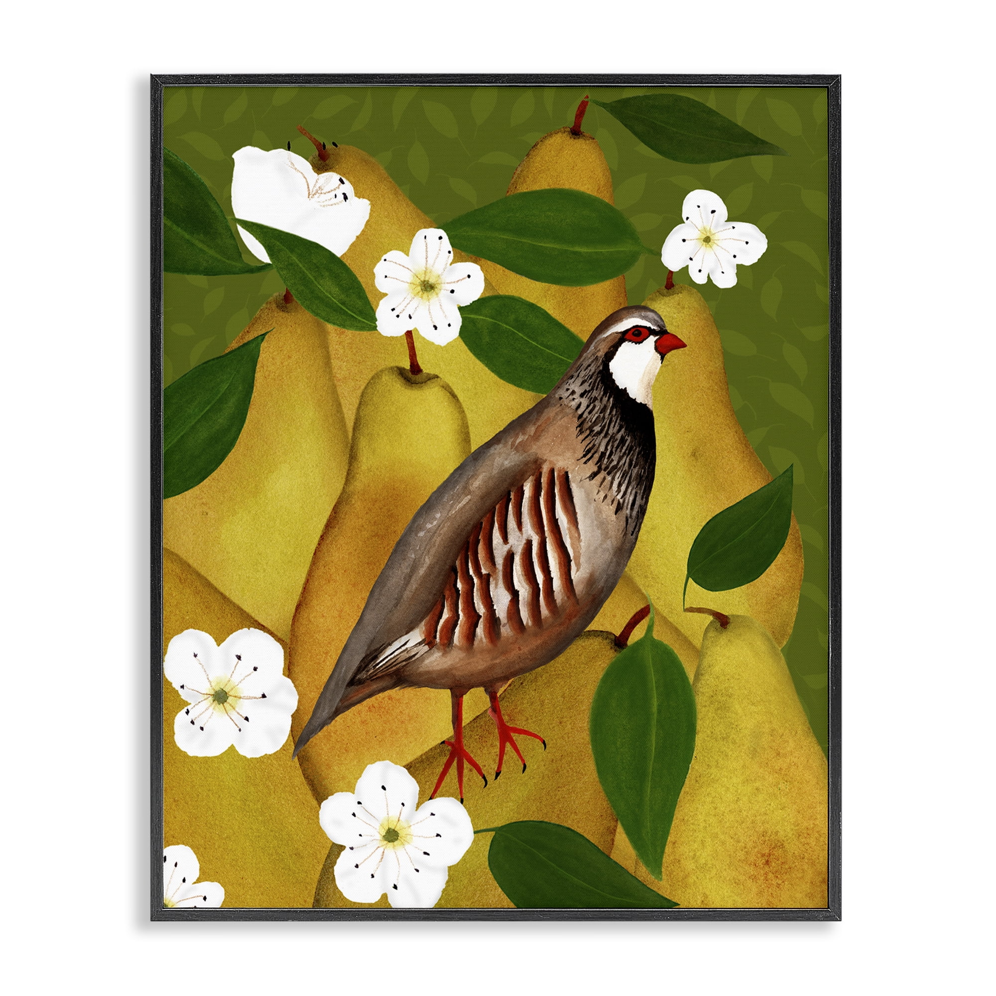 Stupell Industries Partridge Bird & Pears Food & Beverage Painting Black Framed Art Print Wall Art, 16 x 20