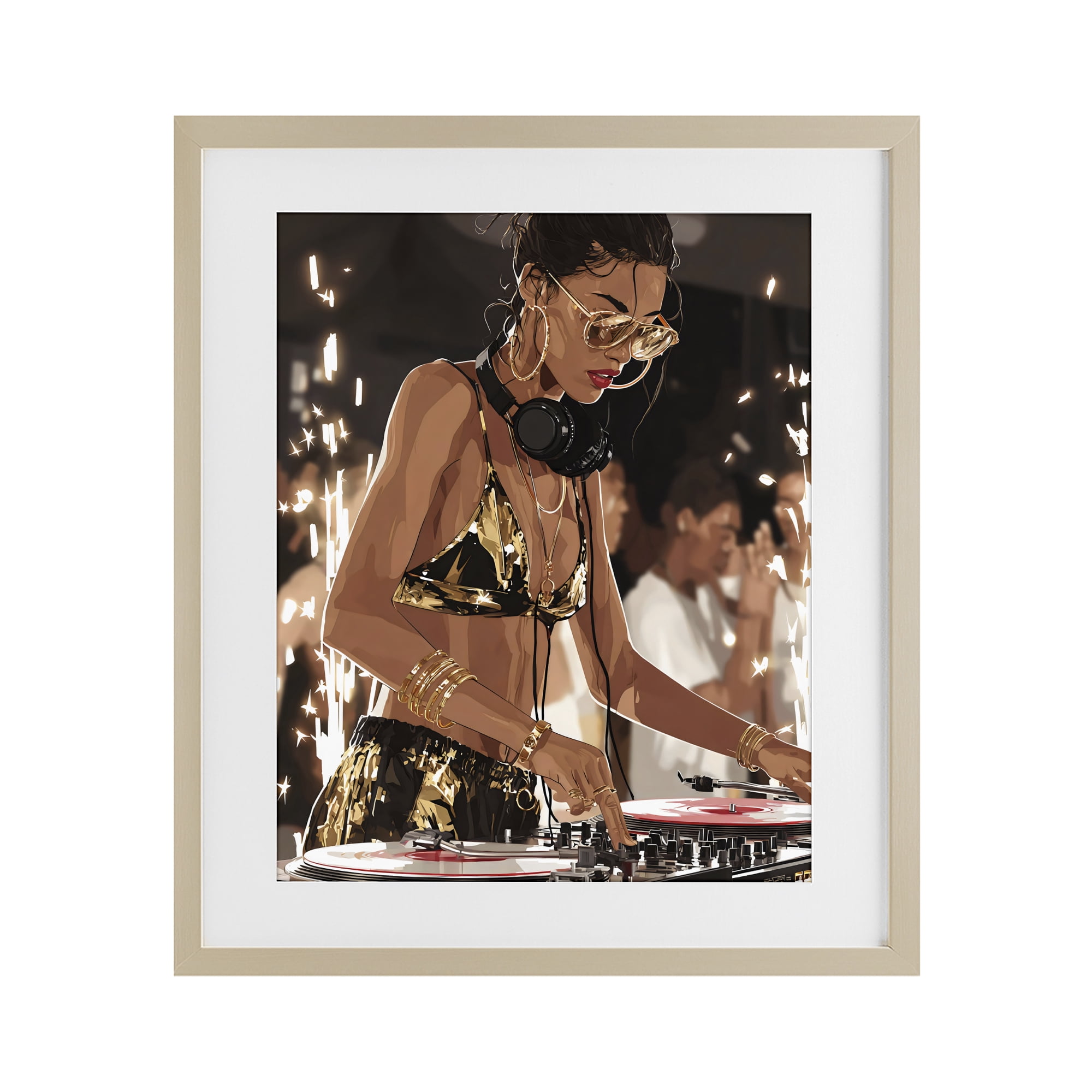 Stupell Industries Party All Night Gilded DJ Birch Framed Print Under Glass, design by Franklyn Gregory