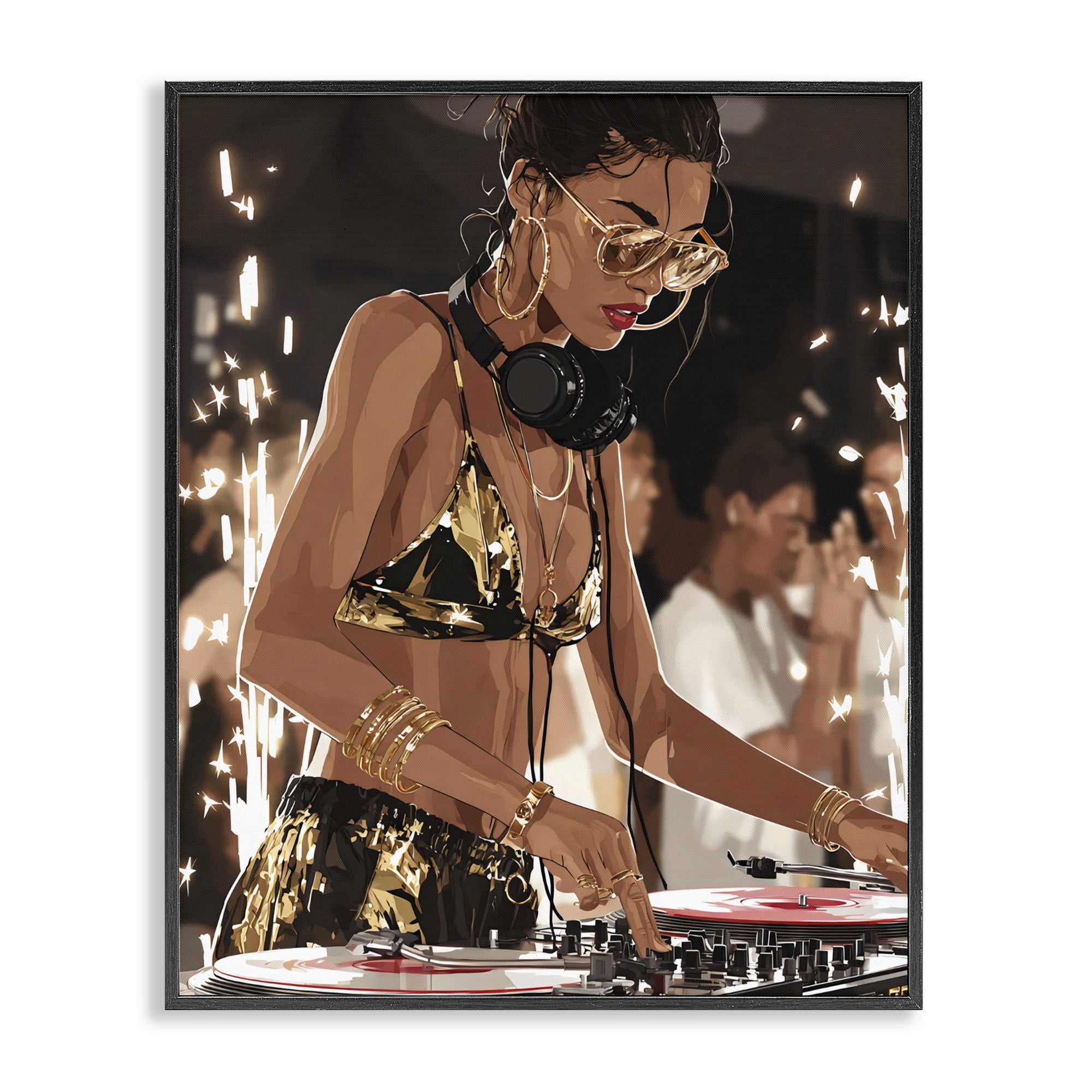 Stupell Industries Party All Night Gilded DJ Black Framed Giclee Art, design by Franklyn Gregory
