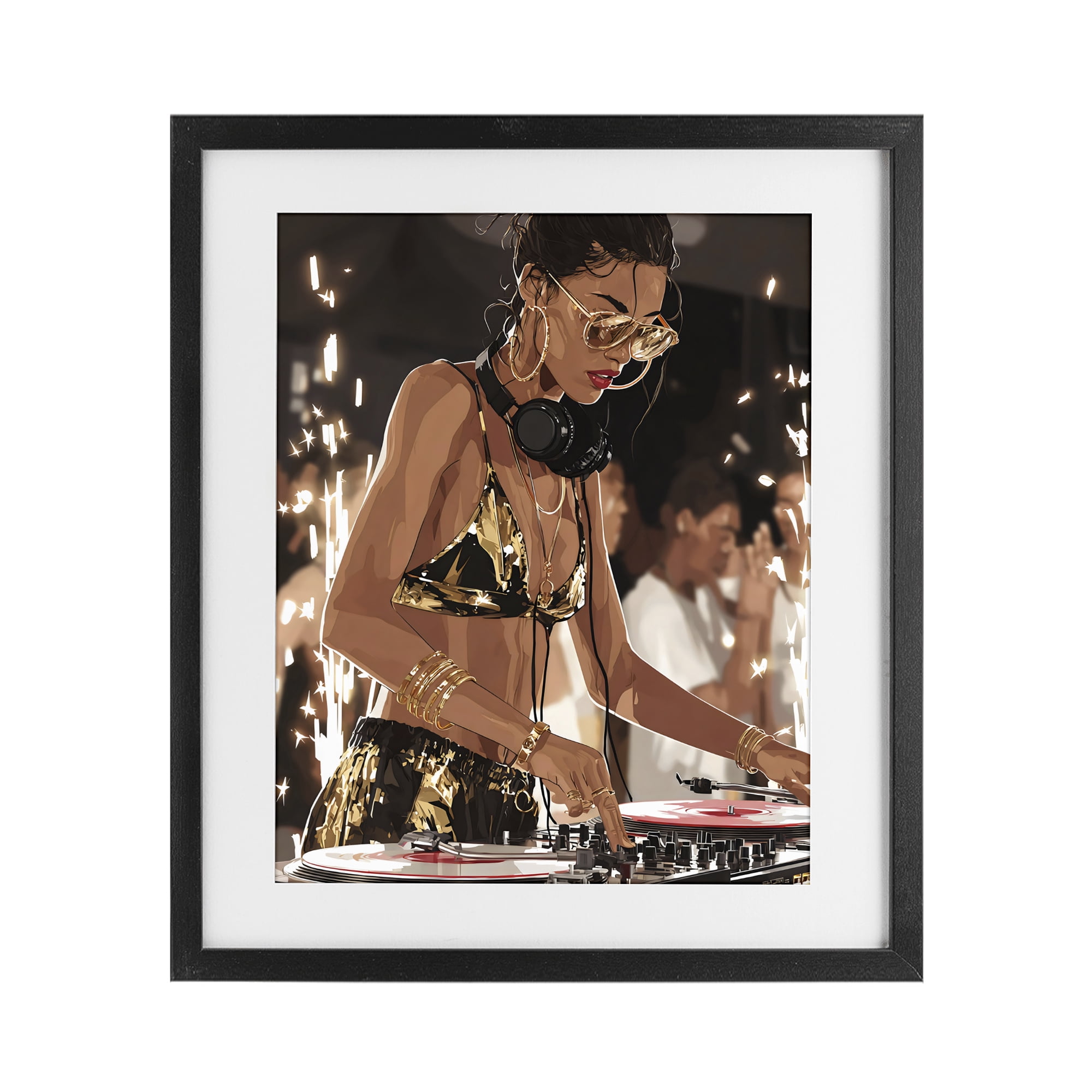 Stupell Industries Party All Night Gilded DJ Black Framed Print Under Glass, design by Franklyn Gregory