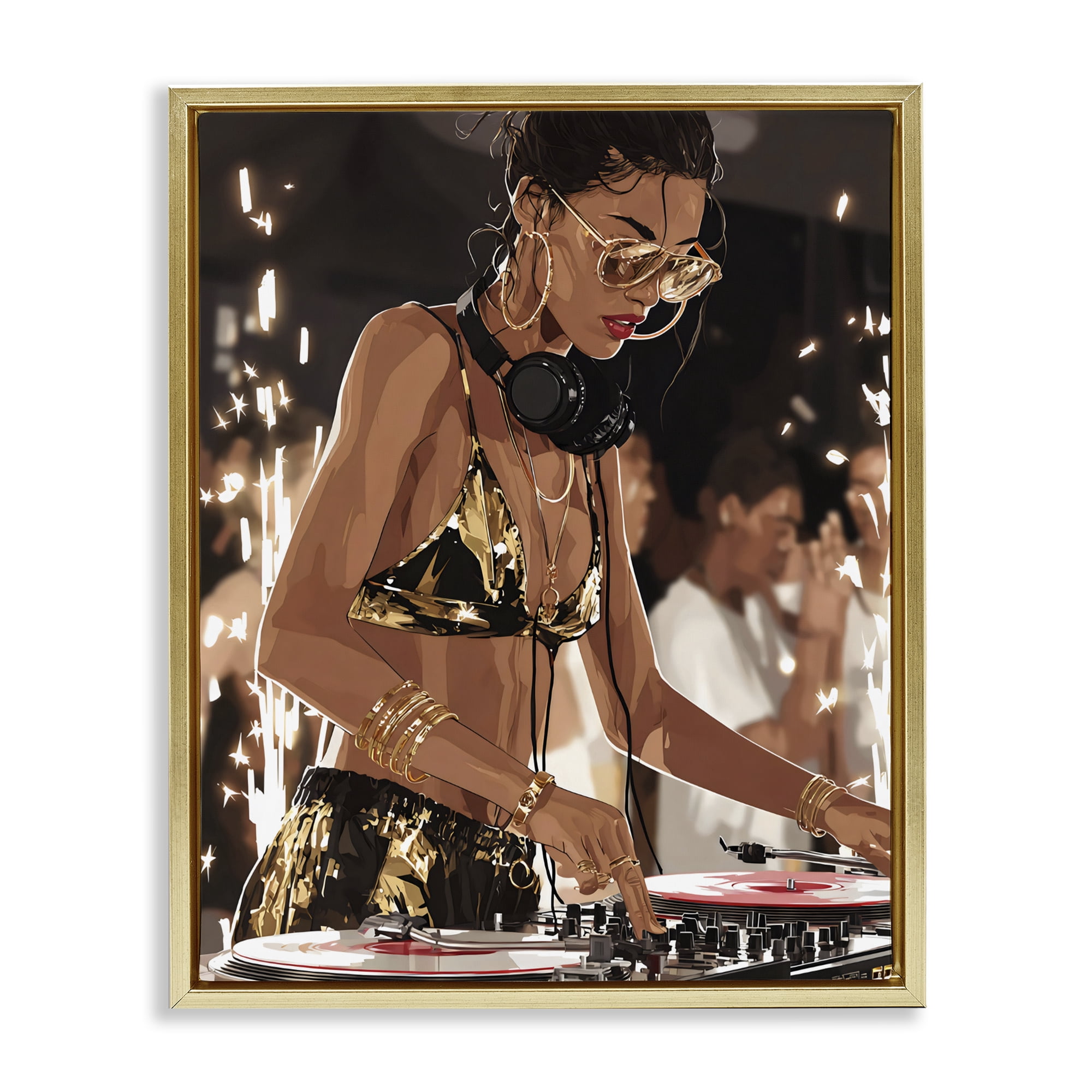 Stupell Industries Party All Night Gilded DJ Gold Framed Floater Canvas Wall Art, design by Franklyn Gregory