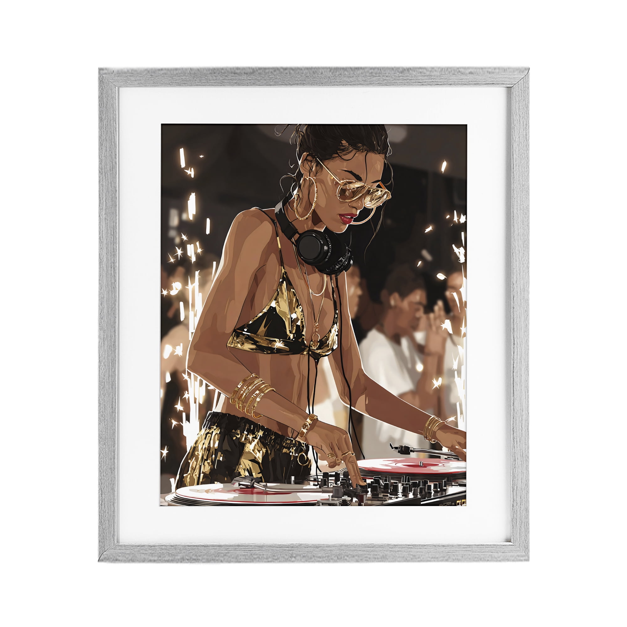 Stupell Industries Party All Night Gilded DJ Gray Framed Print Under Glass, design by Franklyn Gregory