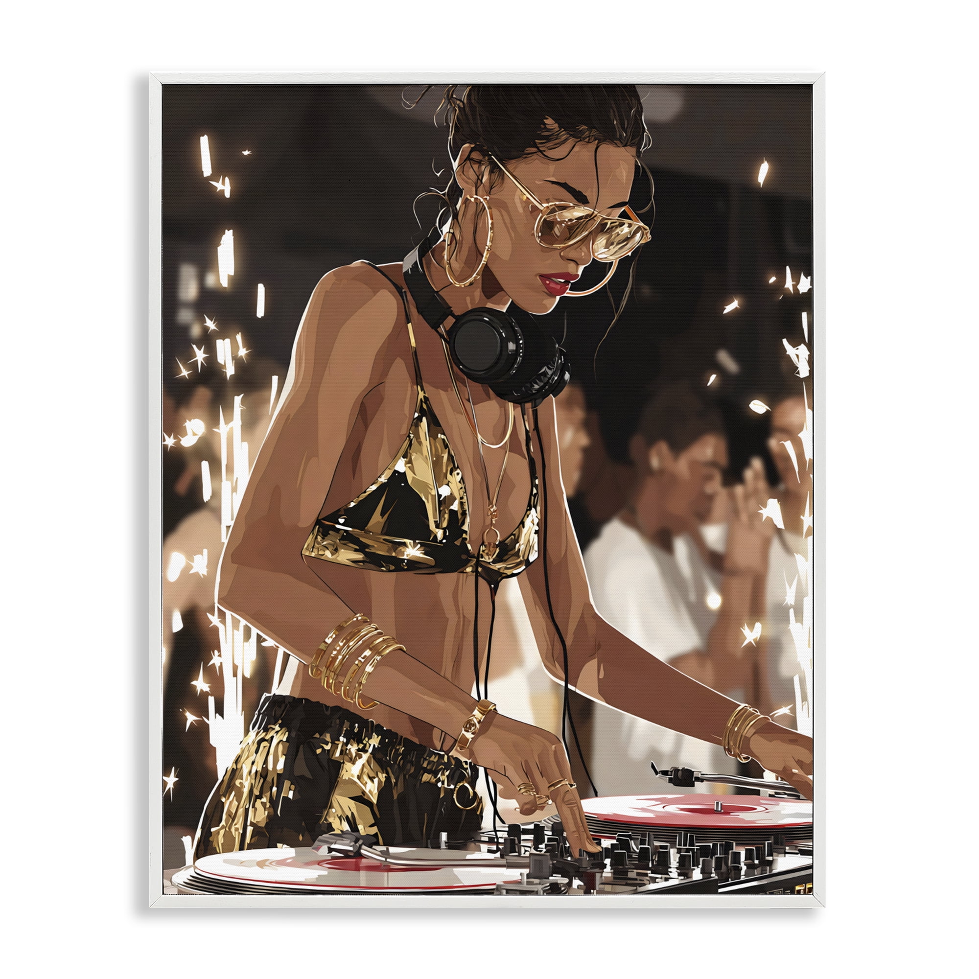 Stupell Industries Party All Night Gilded DJ White Framed Giclee Art, design by Franklyn Gregory