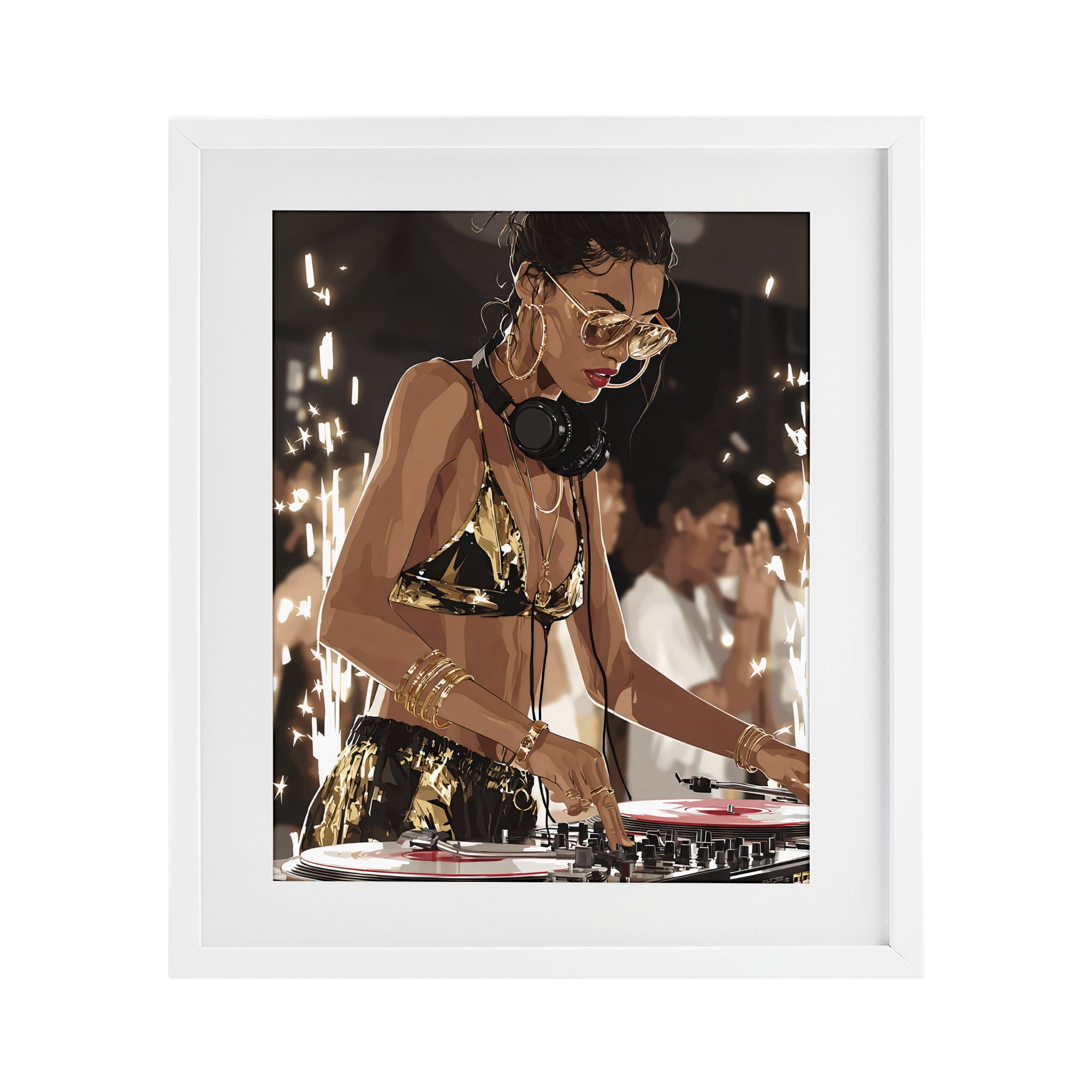 Stupell Industries Party All Night Gilded DJ White Framed Print Under Glass, design by Franklyn Gregory