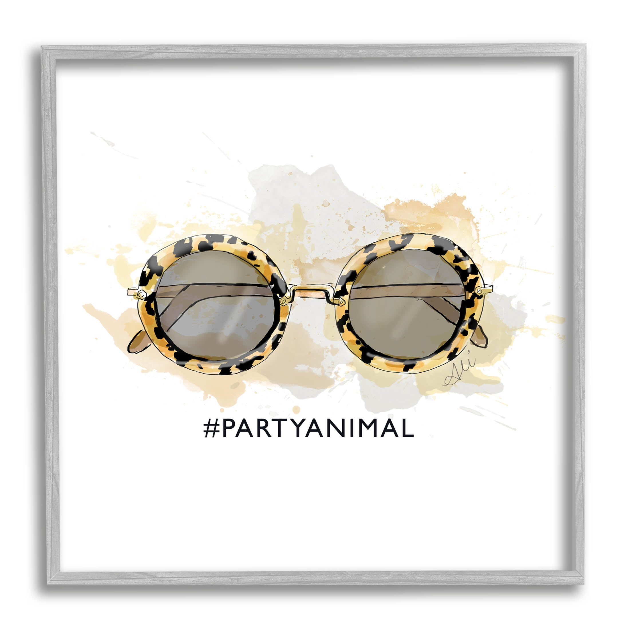 Stupell Industries Party Animal Glam Sunglasses Graphic Art Gray Framed Art Print Wall Art, Design by Alison Petrie