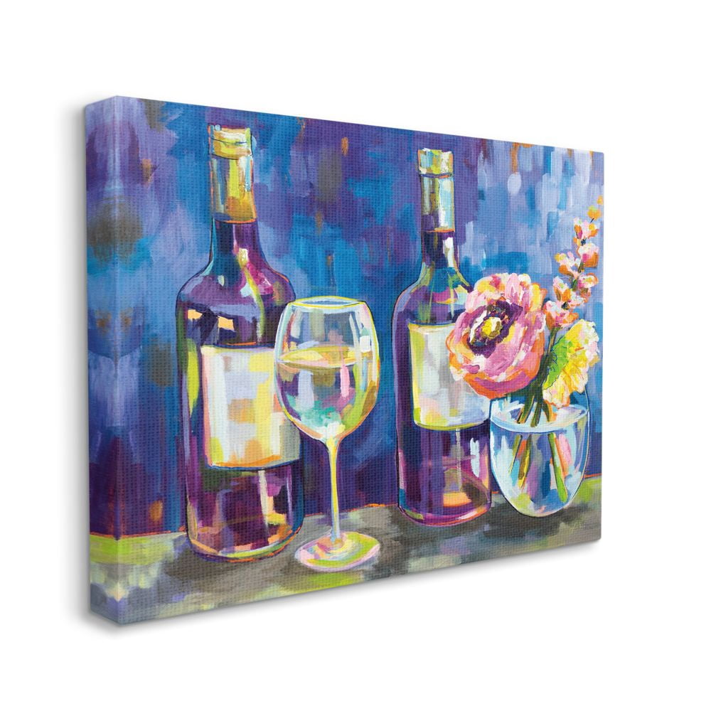 Stupell Industries Party Drinks and Flowers Blue Purple Modern Painting Canvas Wall Art by Jeanette Vertentes, 36" x 48"