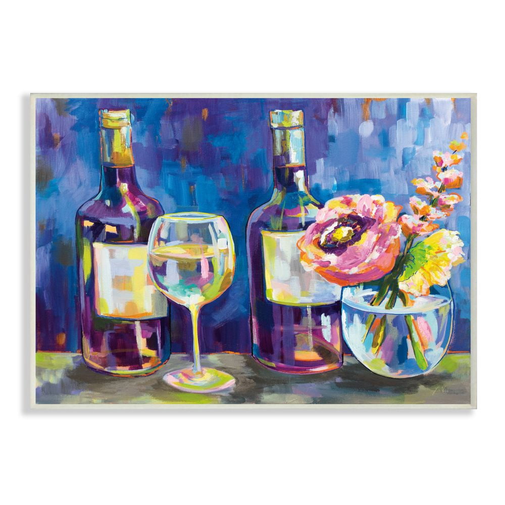 Stupell Industries Party Drinks and Flowers Blue Purple Modern Painting Wall Plaque by Jeanette Vertentes, 10" x 15", Wall Plaque