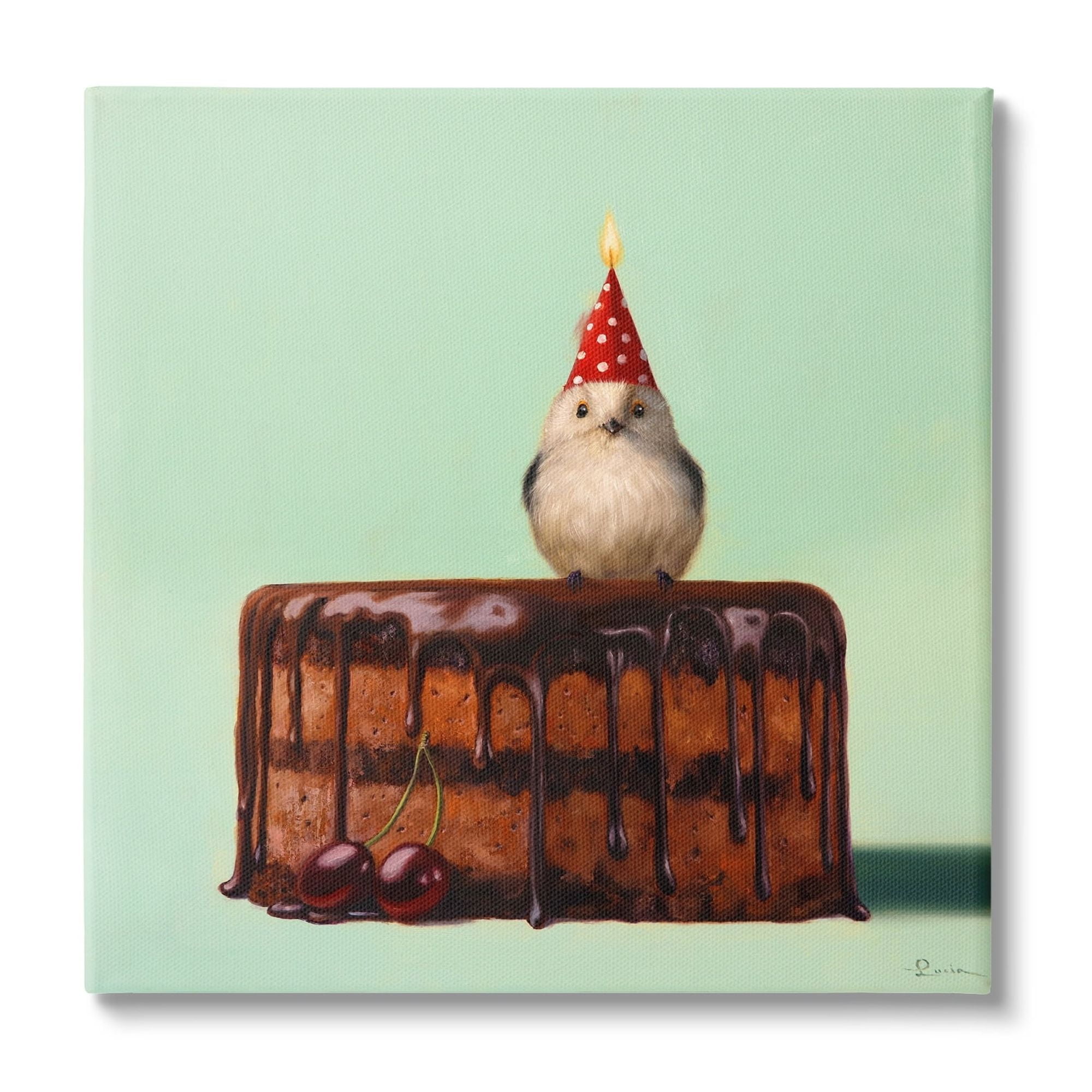 Stupell Industries Party Hat Bird Chocolate Cake Animals & Insects Painting Gallery Wrapped Canvas Print Wall Art
