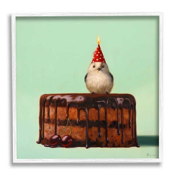 Stupell Industries Party Hat Bird Chocolate Cake Animals & Insects Painting White Framed Art Print Wall Art