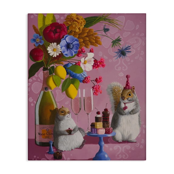 Stupell Industries Party Hat Squirrels & Bouquet Animals Painting Wrapped Canvas Canvas Art Print Wall Art, 24 x 30