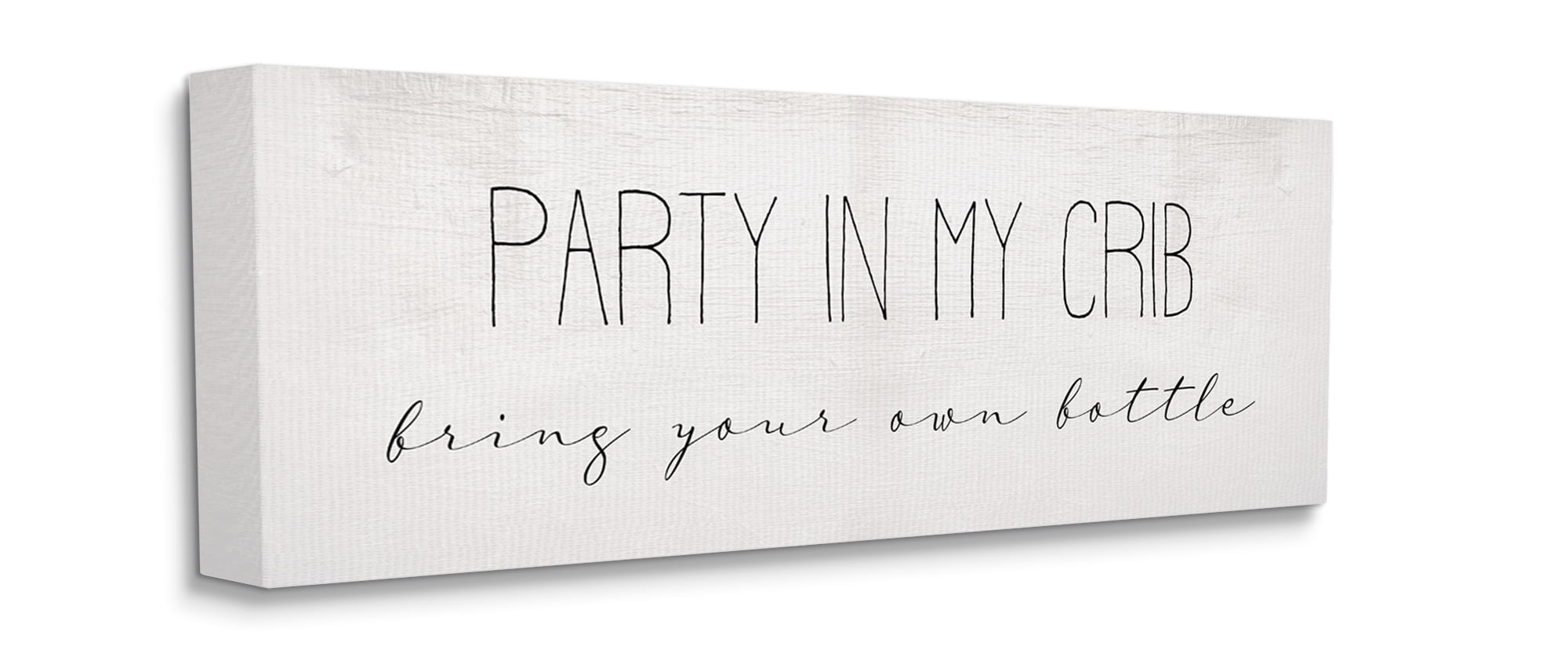 Stupell Industries Party in Crib Quote BYOB Baby Bottle Humor Canvas Wall Art, 13 x 30, Design by Daphne Polselli