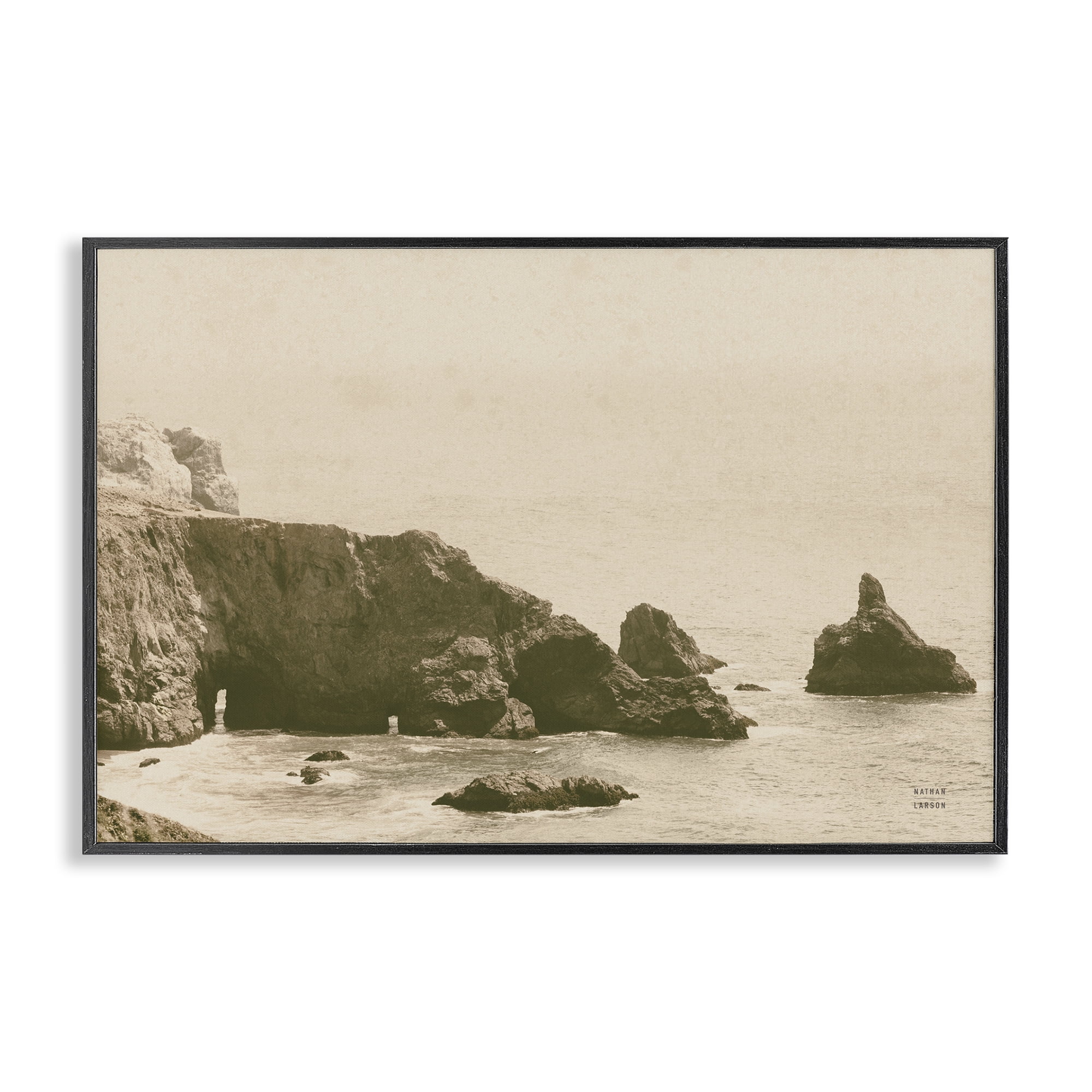 Stupell Industries Passing Through Cove Coastal Photography Black Framed Art Print Wall Art, 30 x 20