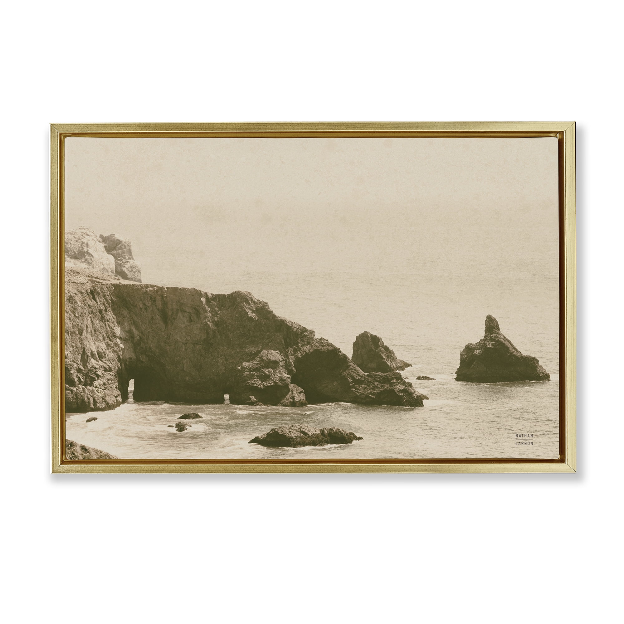 Stupell Industries Passing Through Cove Coastal Photography Gold Floater Framed Canvas Art Print Wall Art, 25 x 17