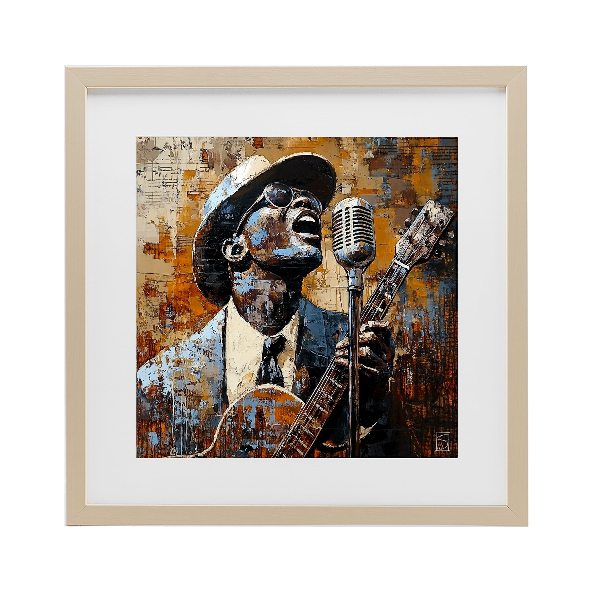Stupell Industries Passionate Blues Singer Birch Framed Print Under Glass, design by Sara Culpepper