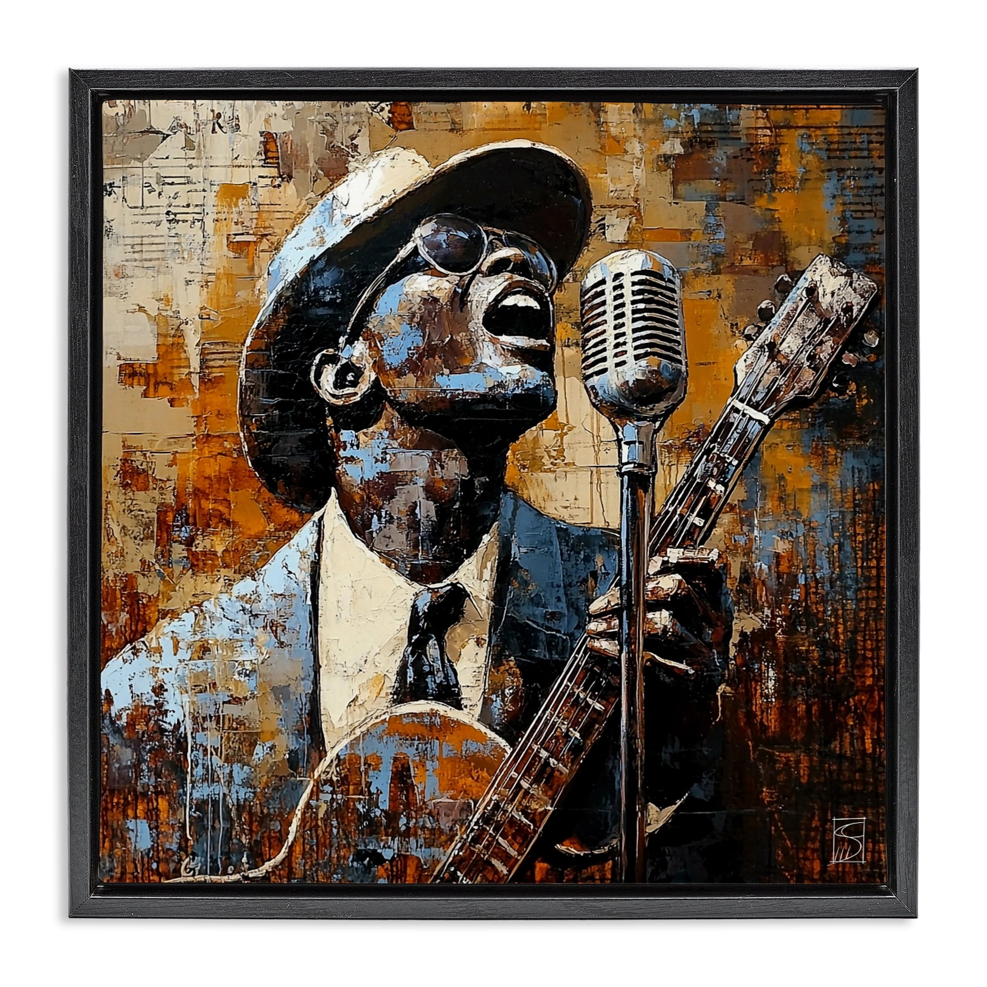 Stupell Industries Passionate Blues Singer Black Framed Floater Canvas Wall Art, design by Sara Culpepper