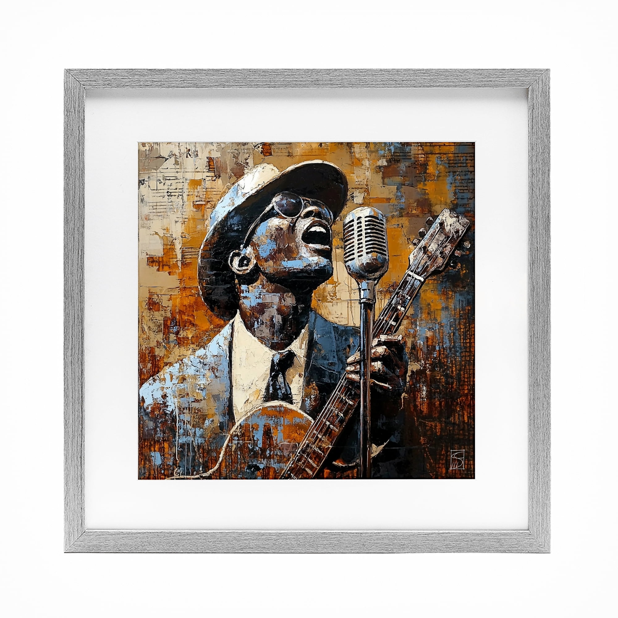 Stupell Industries Passionate Blues Singer Gray Framed Print Under Glass, design by Sara Culpepper