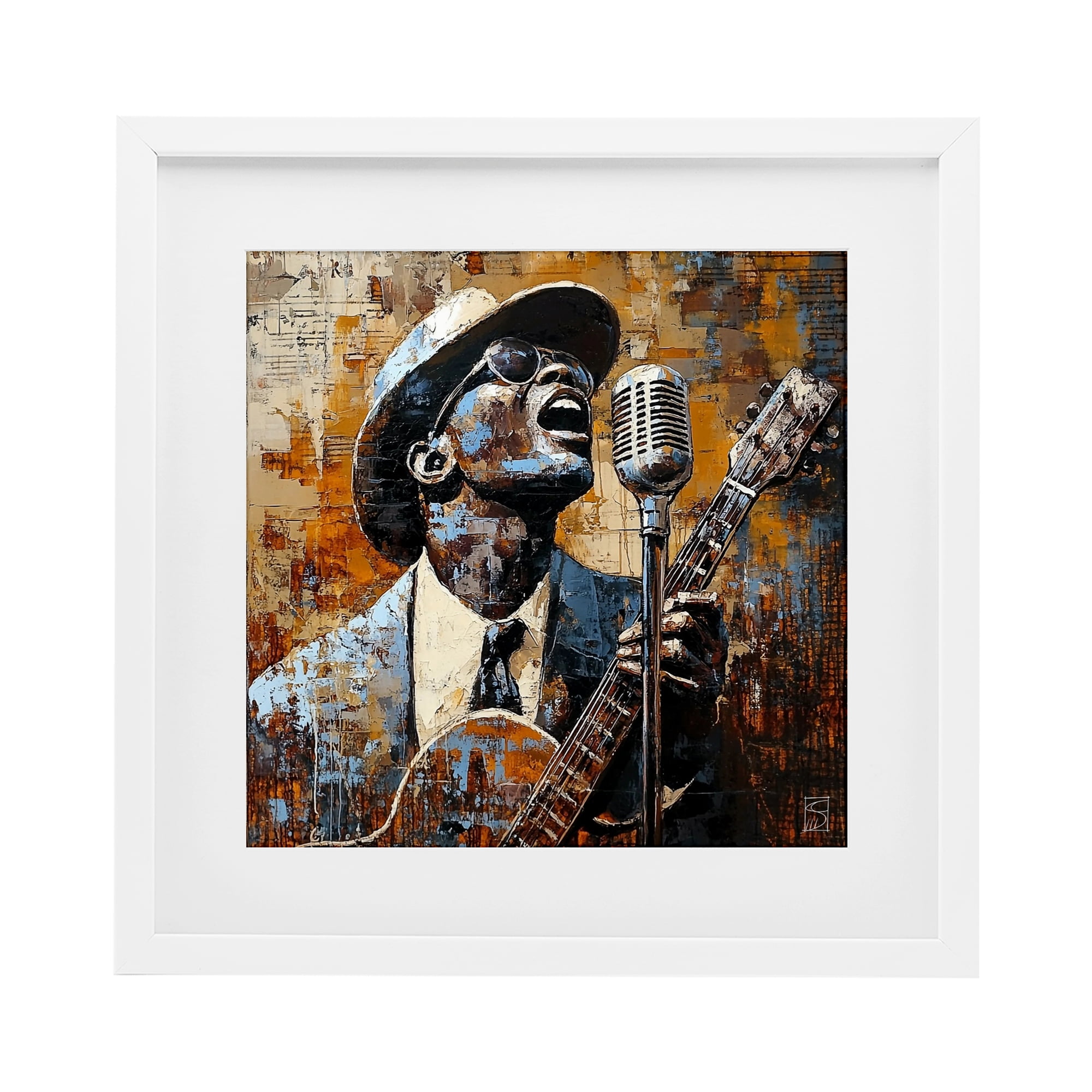 Stupell Industries Passionate Blues Singer White Framed Print Under Glass, design by Sara Culpepper
