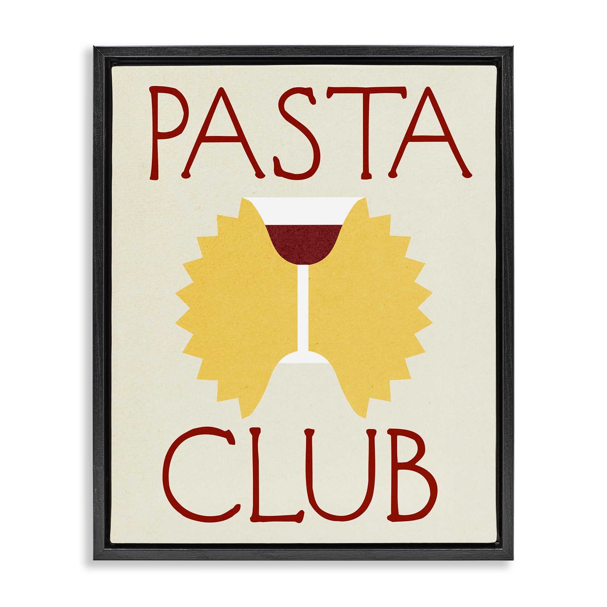 Stupell Industries Pasta Club with Wine Food & Beverage Painting Black Floater Framed Canvas Art Print Wall Art, 17 x 21