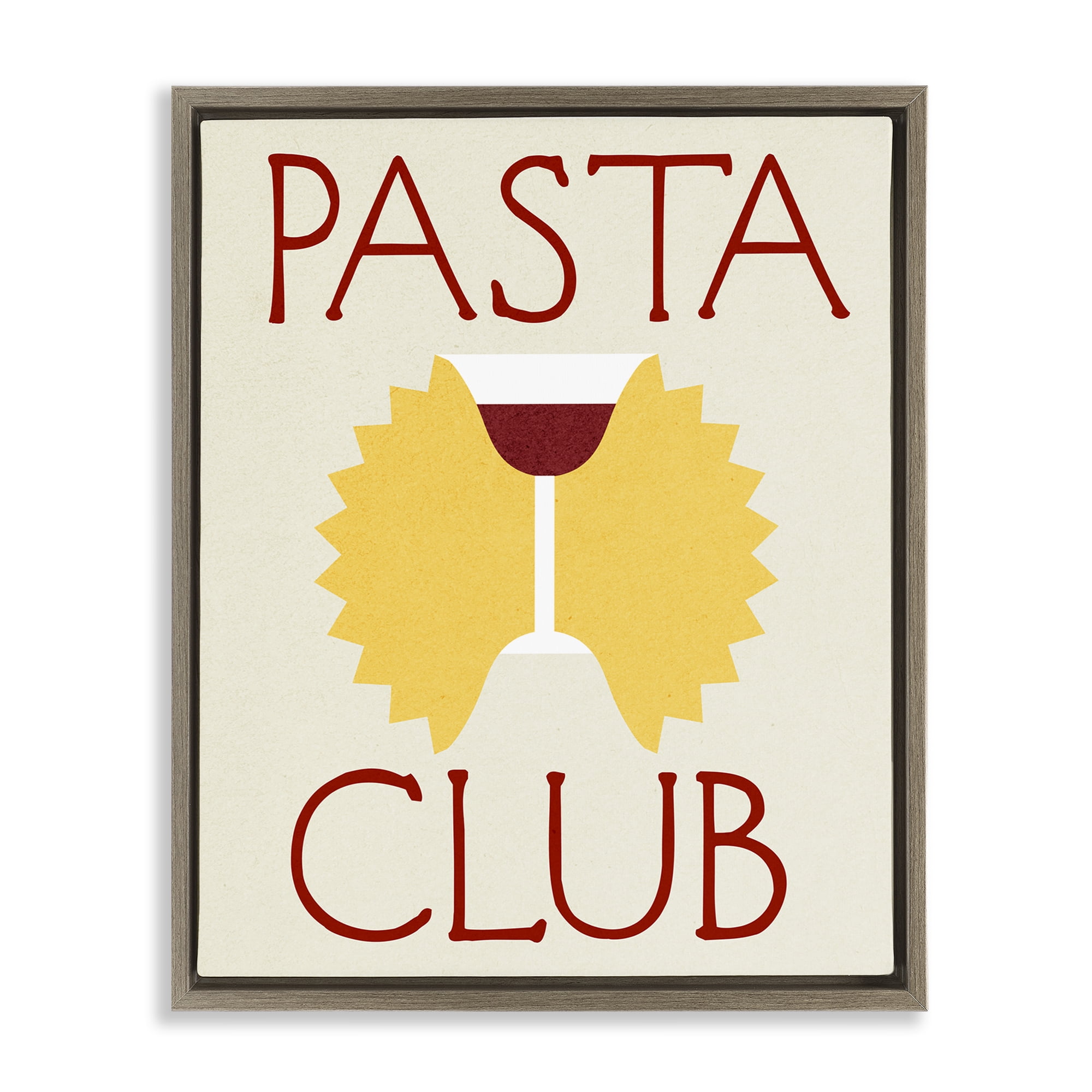 Stupell Industries Pasta Club with Wine Food & Beverage Painting Brown Floater Framed Canvas Art Print Wall Art, 25 x 31