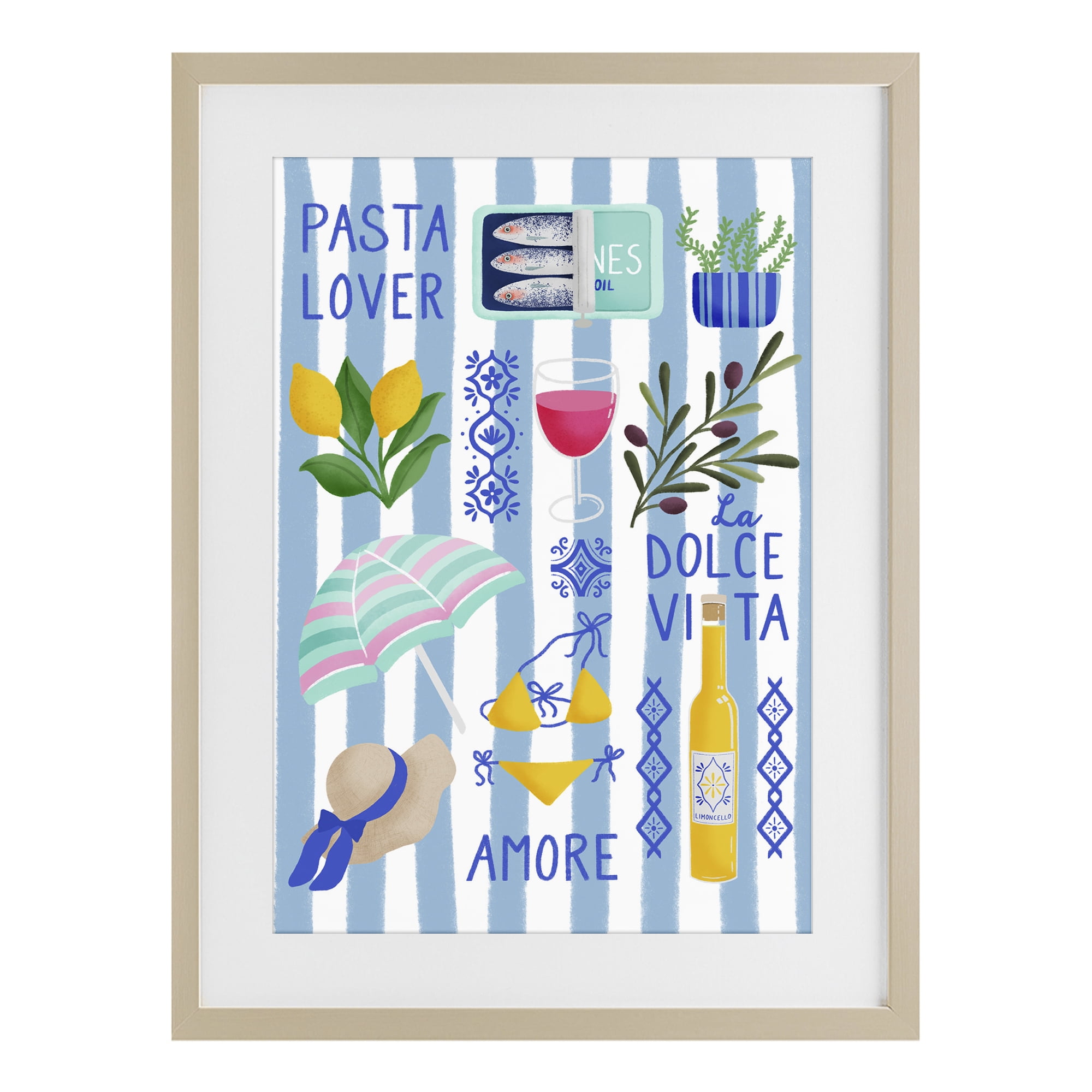 Stupell Industries Pasta Lover Mediterranean Birch Framed Print Under Glass, design by Metka Hiti