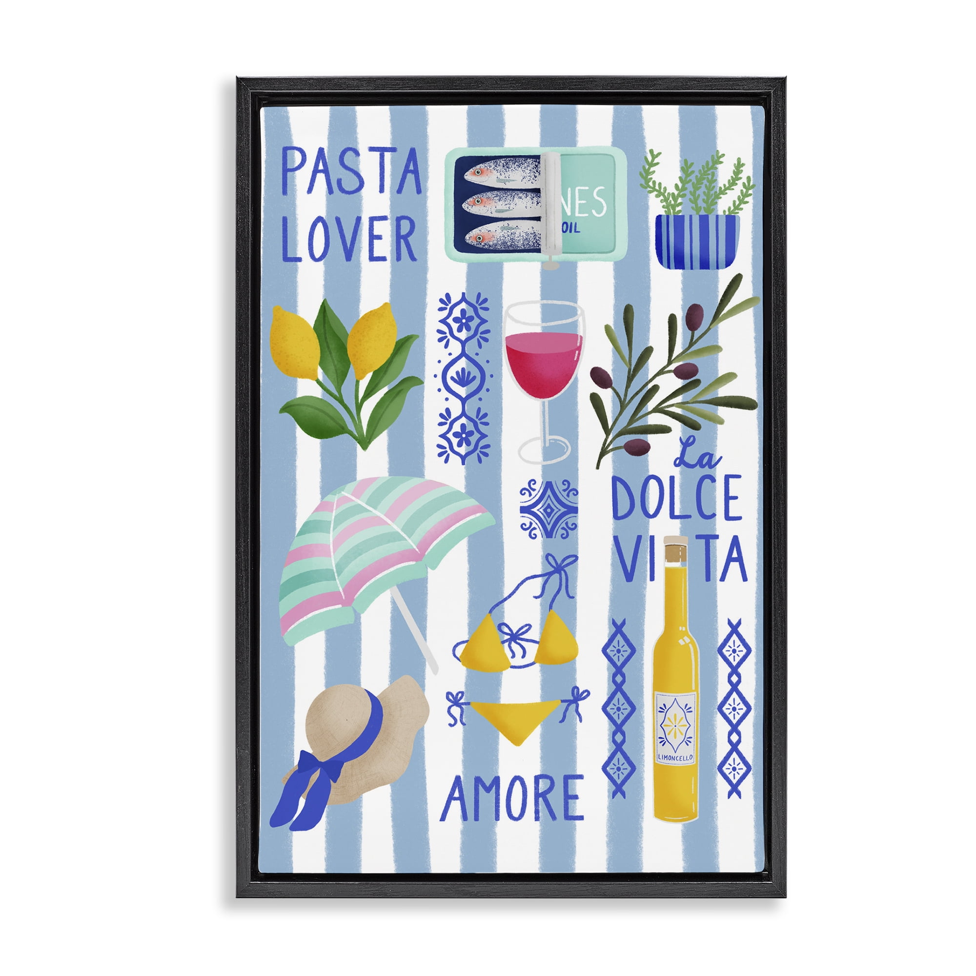 Stupell Industries Pasta Lover Mediterranean Black Framed Floater Canvas Wall Art, design by Metka Hiti