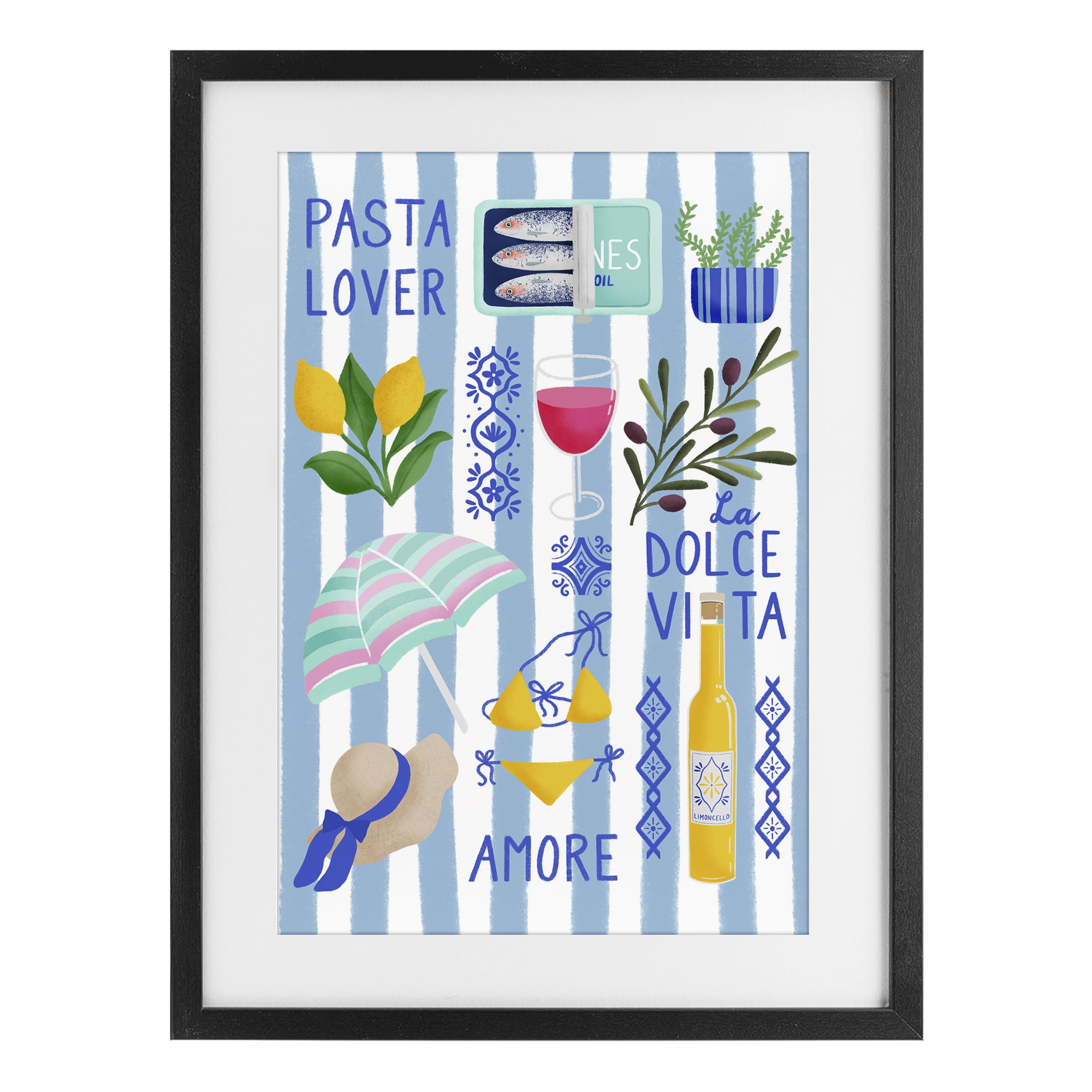 Stupell Industries Pasta Lover Mediterranean Black Framed Print Under Glass, design by Metka Hiti