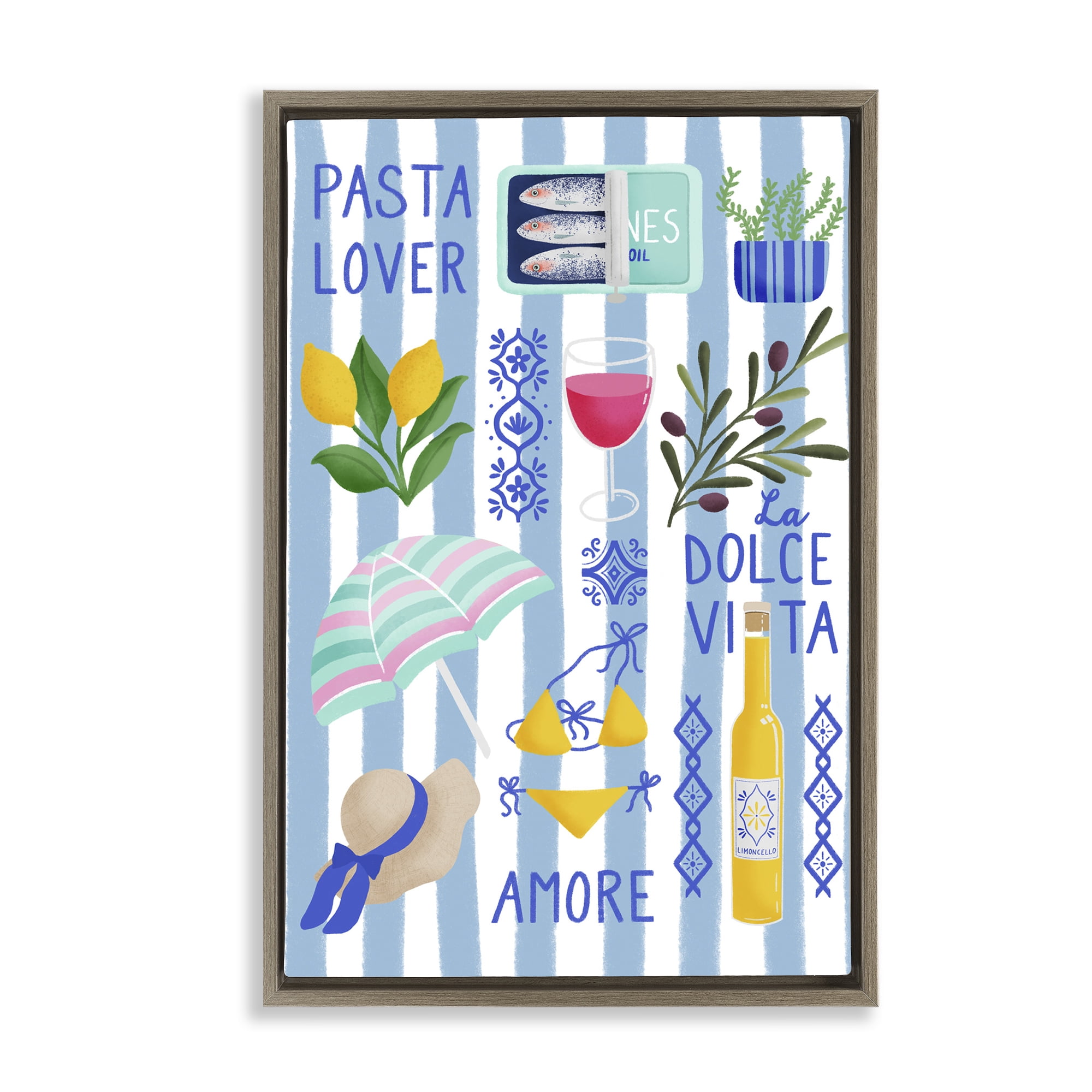 Stupell Industries Pasta Lover Mediterranean Brown Framed Floater Canvas Wall Art, design by Metka Hiti