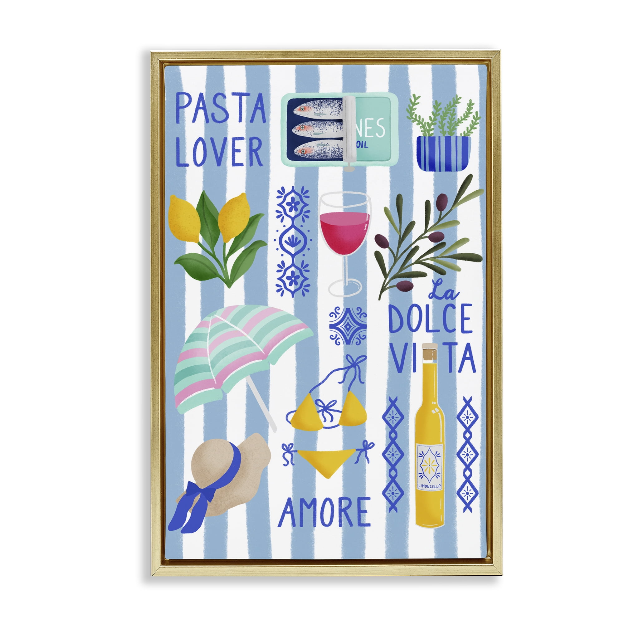 Stupell Industries Pasta Lover Mediterranean Gold Framed Floater Canvas Wall Art, design by Metka Hiti