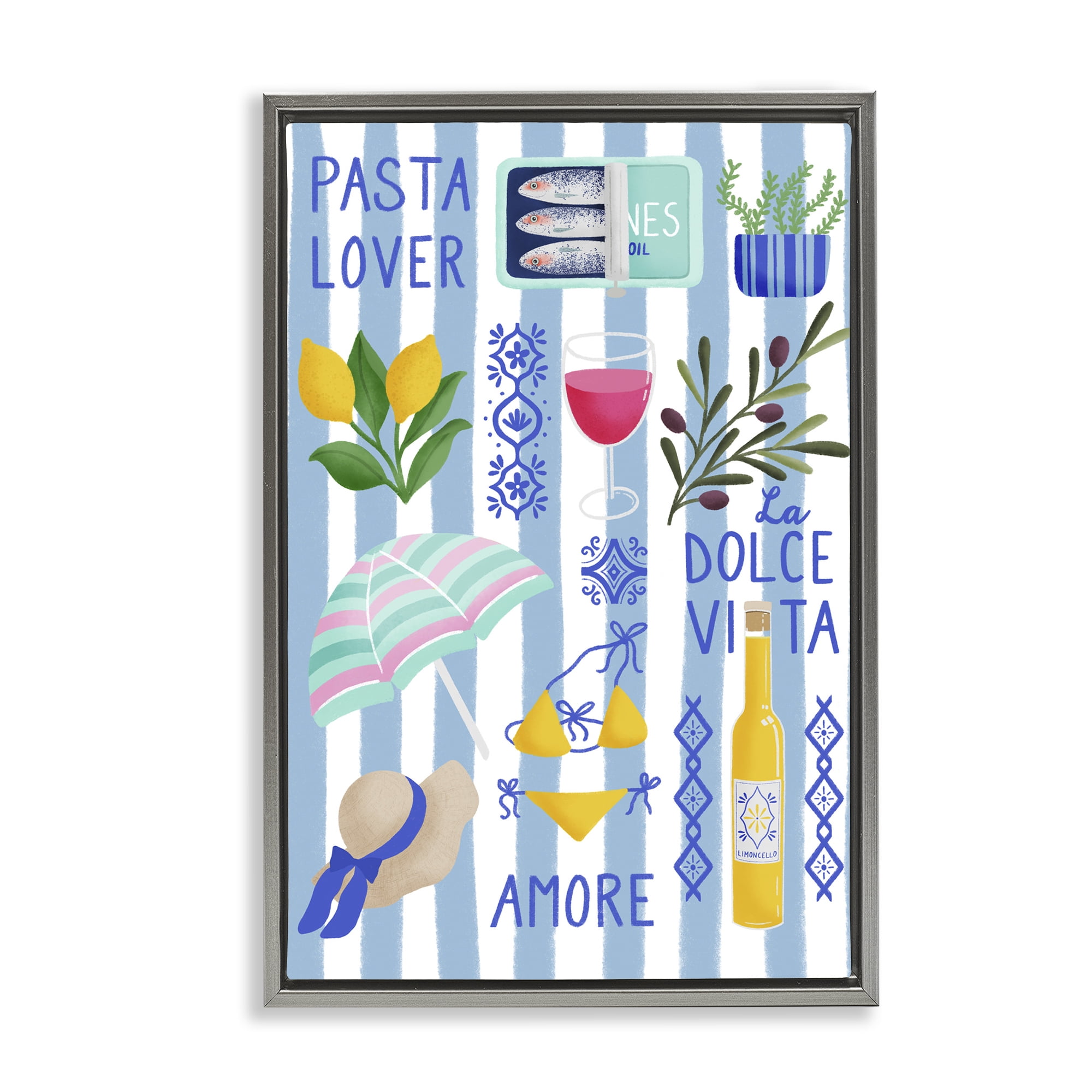 Stupell Industries Pasta Lover Mediterranean Gray Framed Floater Canvas Wall Art, design by Metka Hiti