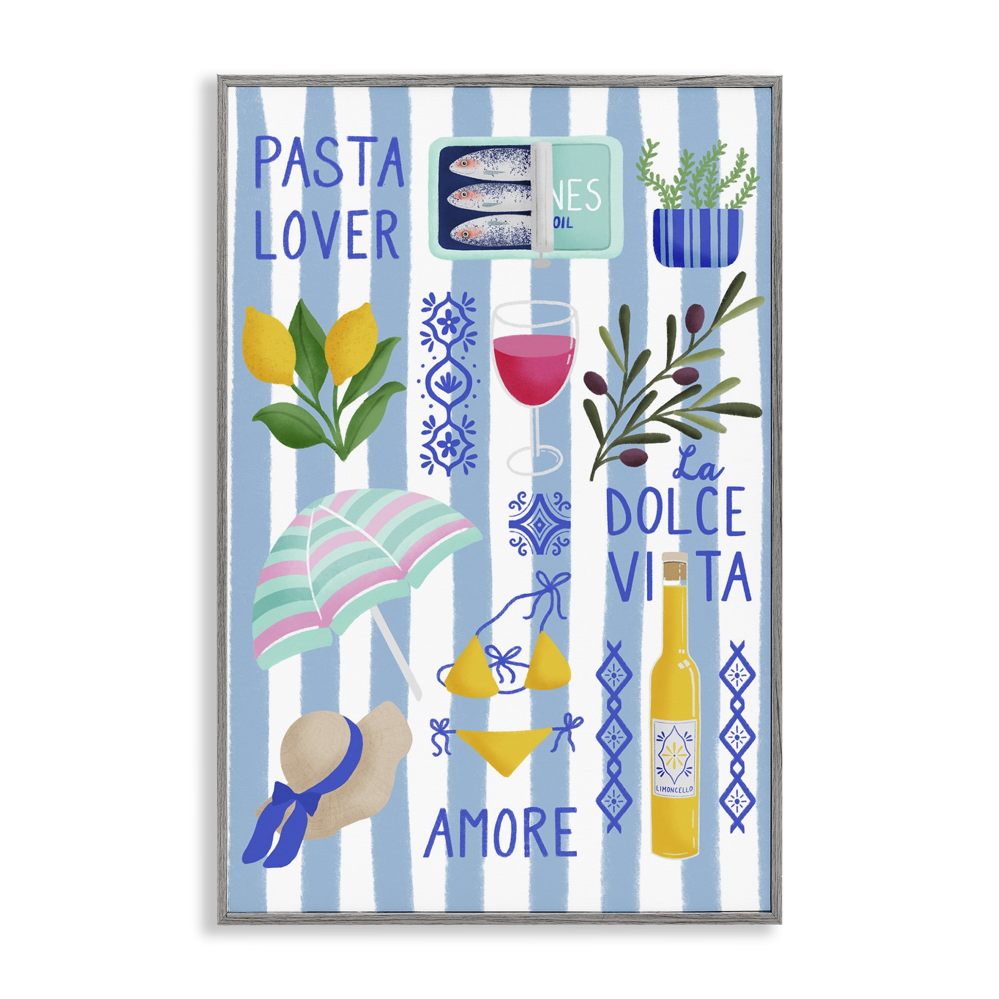 Stupell Industries Pasta Lover Mediterranean Gray Framed Giclee Art, design by Metka Hiti