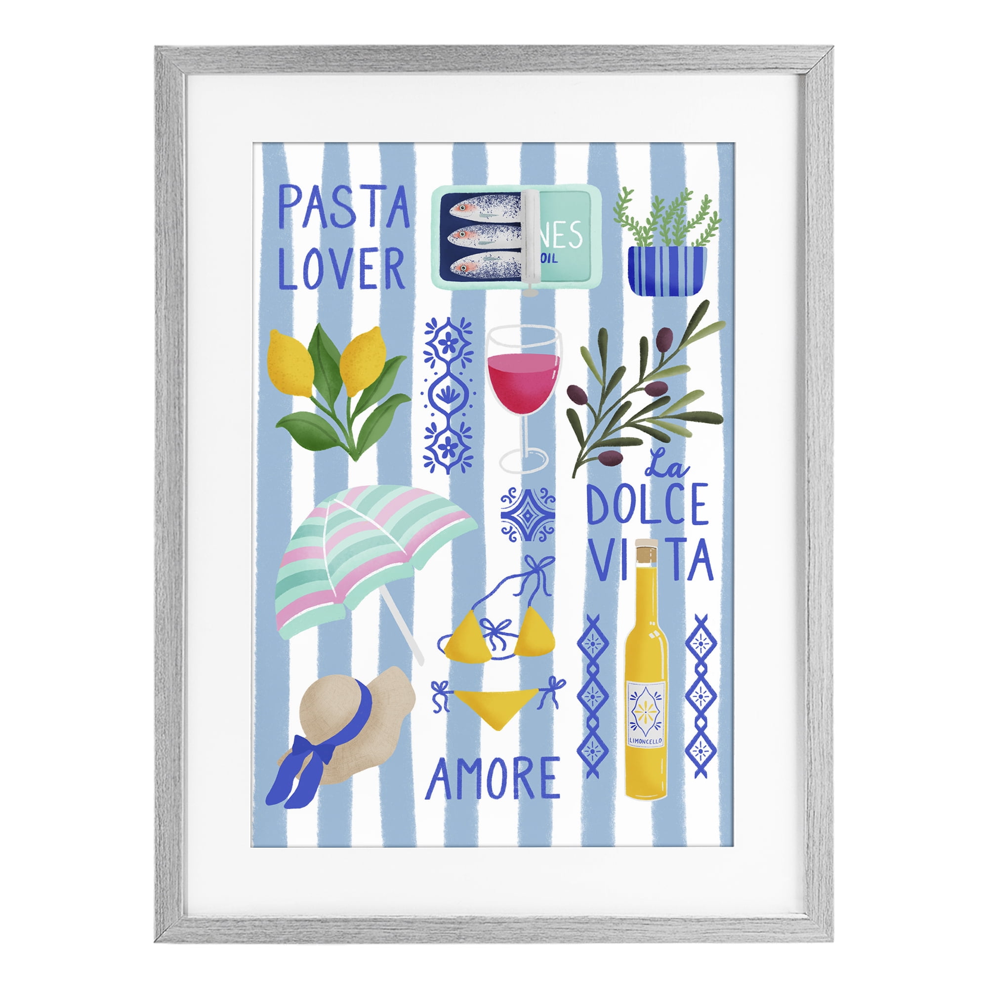 Stupell Industries Pasta Lover Mediterranean Gray Framed Print Under Glass, design by Metka Hiti