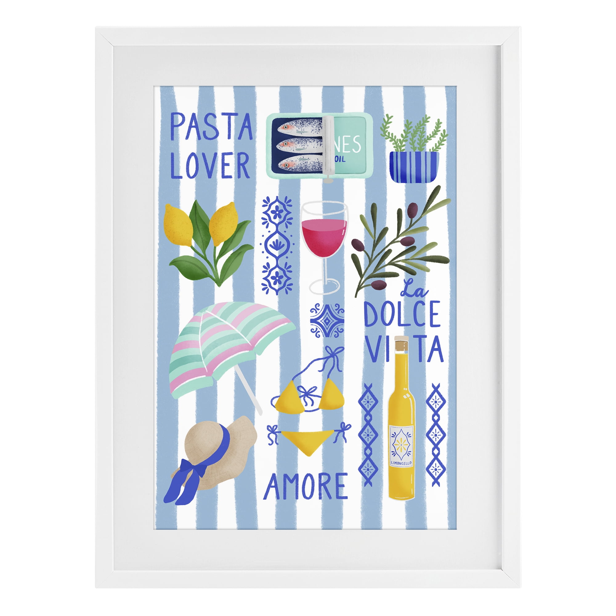 Stupell Industries Pasta Lover Mediterranean White Framed Print Under Glass, design by Metka Hiti