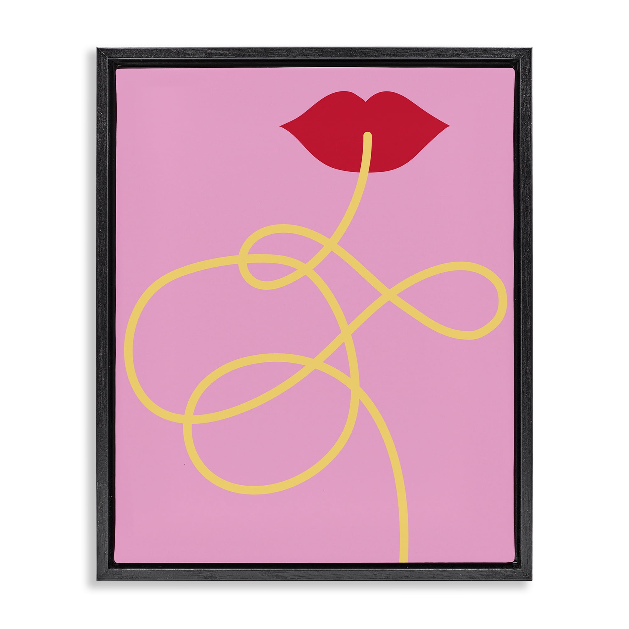 Stupell Industries Pasta Noodle & Lips Food & Beverage Painting Black Floater Framed Canvas Art Print Wall Art, 25 x 31