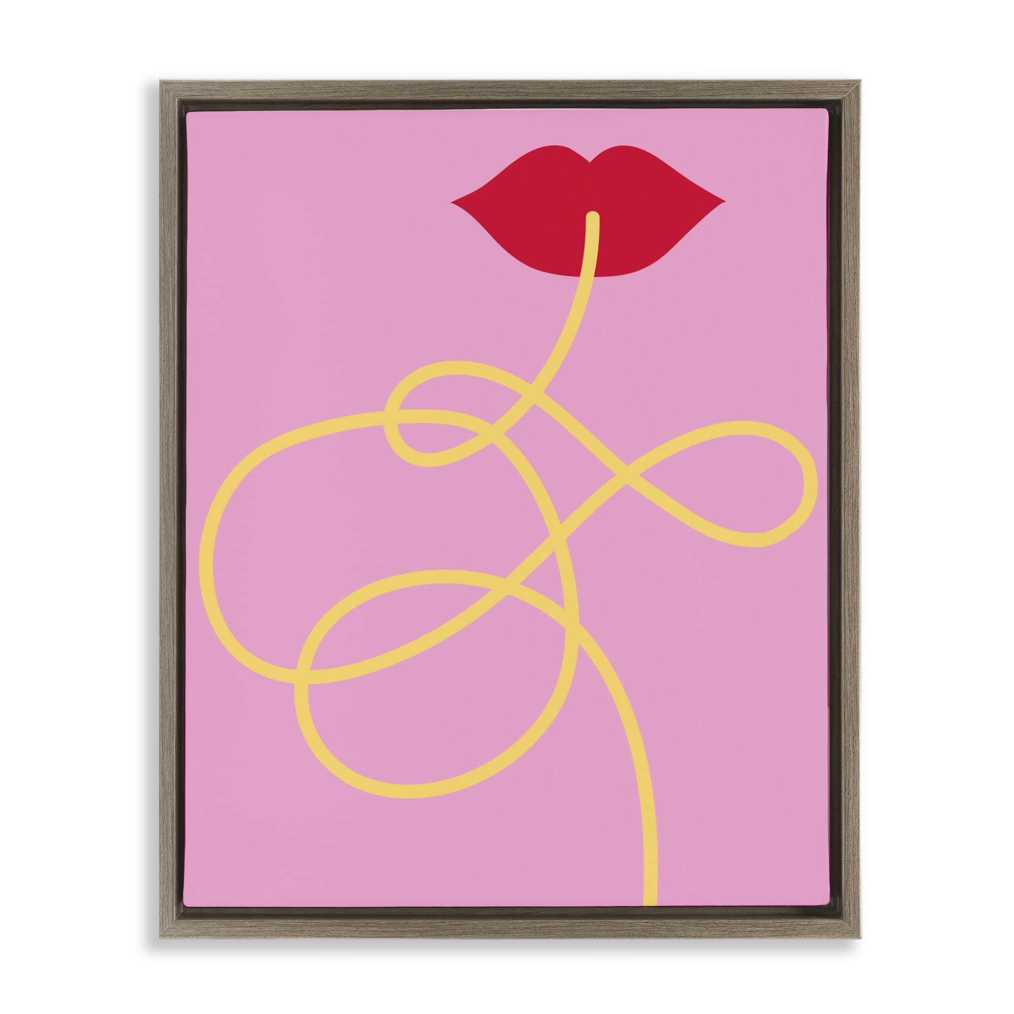 Stupell Industries Pasta Noodle & Lips Food & Beverage Painting Brown Floater Framed Canvas Art Print Wall Art, 25 x 31