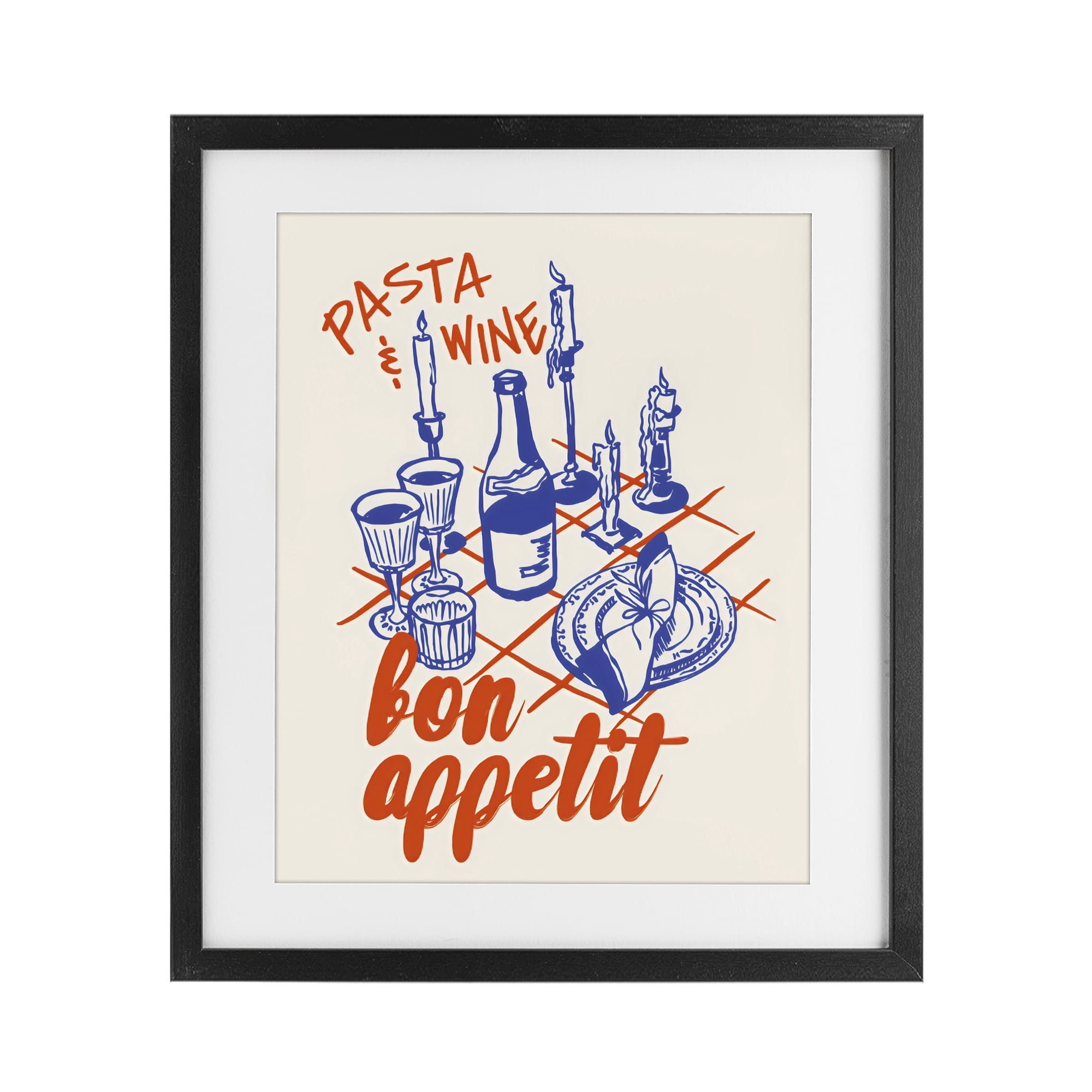 Stupell Industries Pasta & Wine Bon Appetit Black Framed Print Under Glass, design by The Prints Vibe