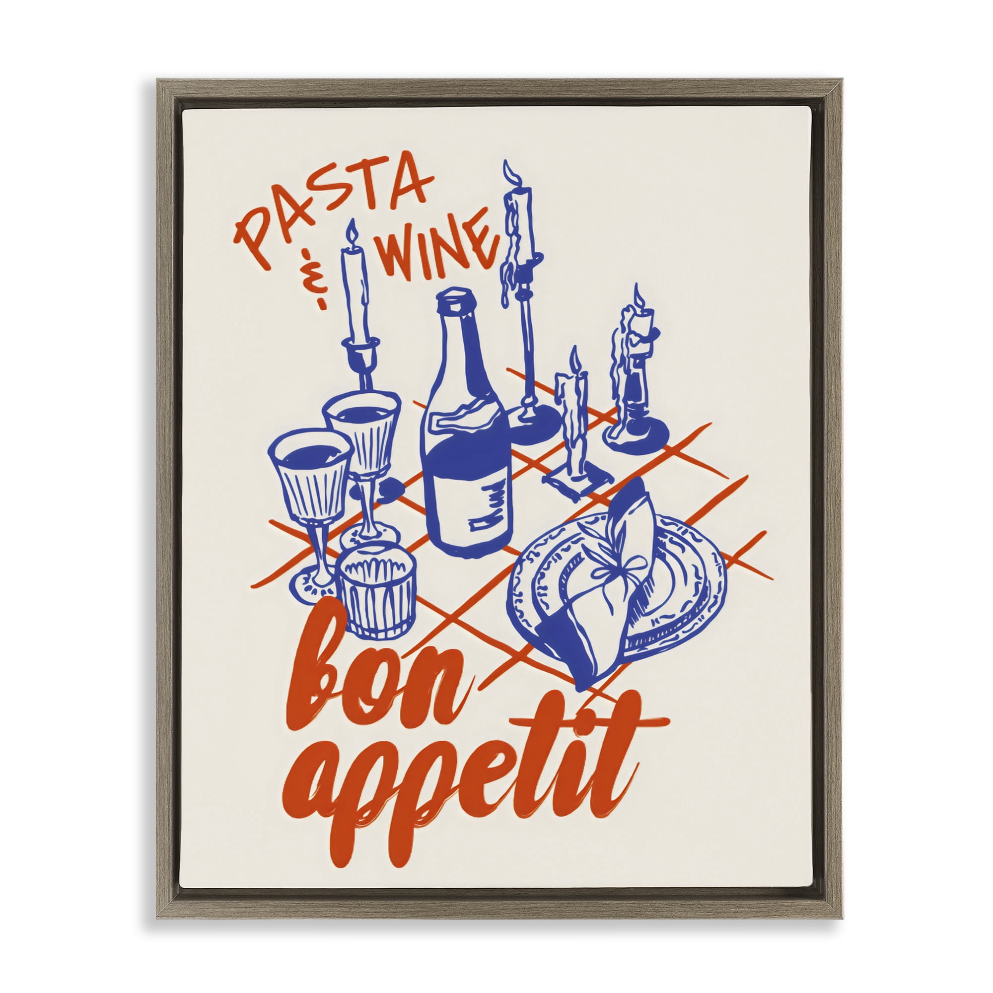 Stupell Industries Pasta & Wine Bon Appetit Brown Framed Floater Canvas Wall Art, design by The Prints Vibe