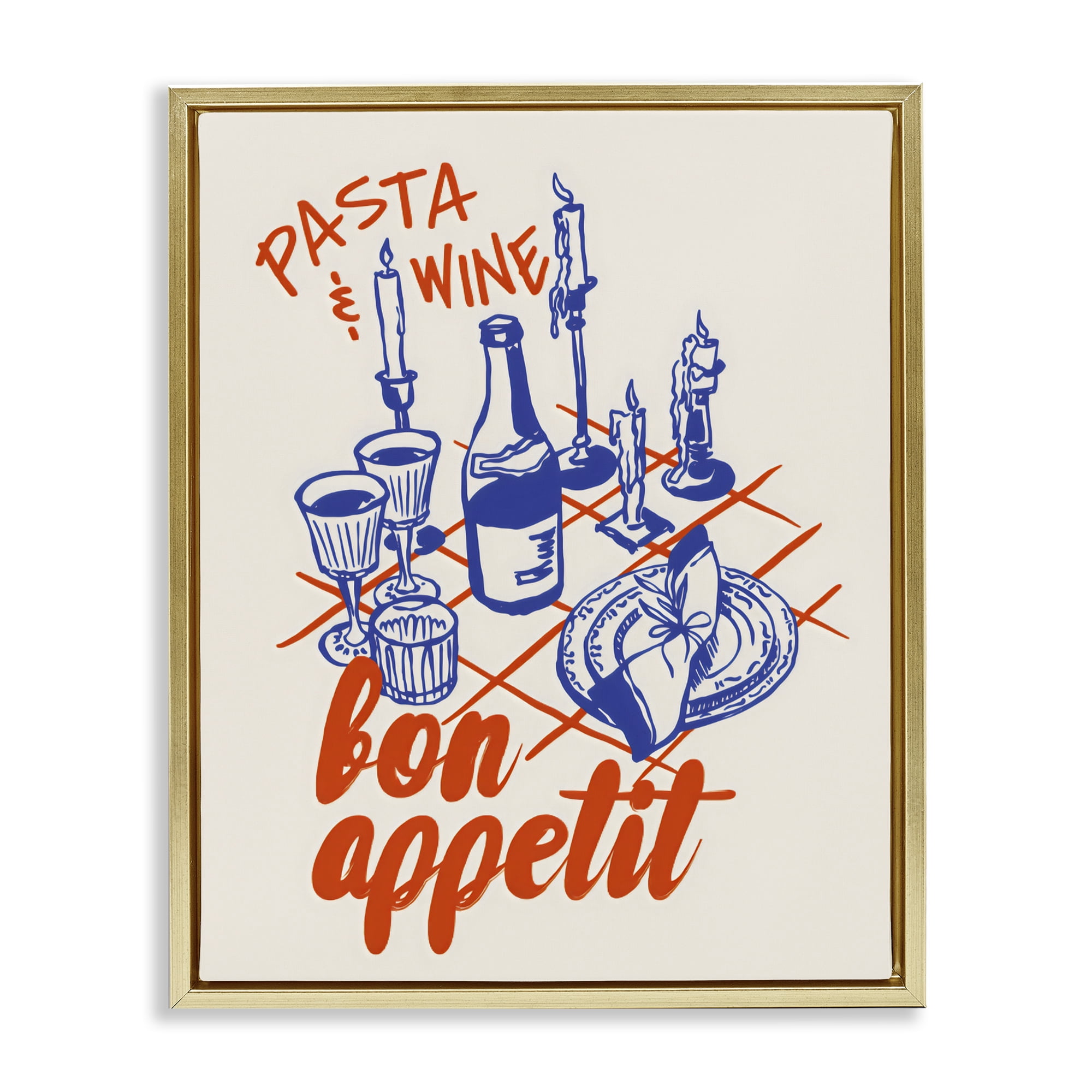 Stupell Industries Pasta & Wine Bon Appetit Gold Framed Floater Canvas Wall Art, design by The Prints Vibe