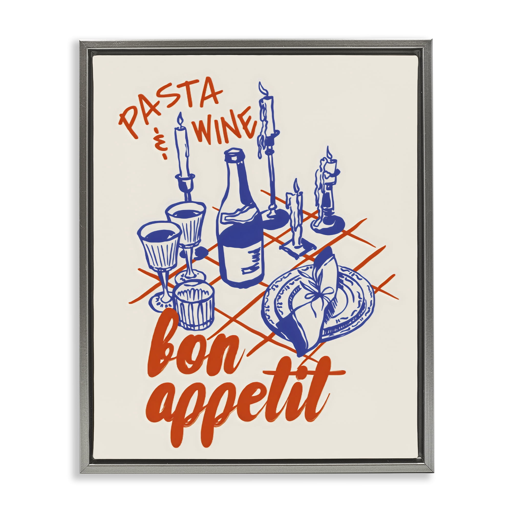 Stupell Industries Pasta & Wine Bon Appetit Gray Framed Floater Canvas Wall Art, design by The Prints Vibe
